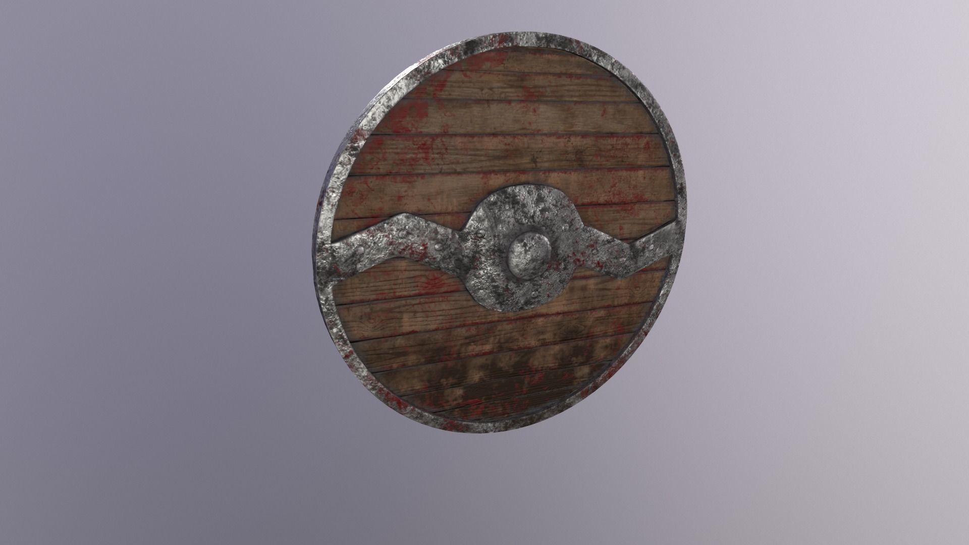 Round wooden shield with horizontal angular reinforcement Low-poly 3D model_8