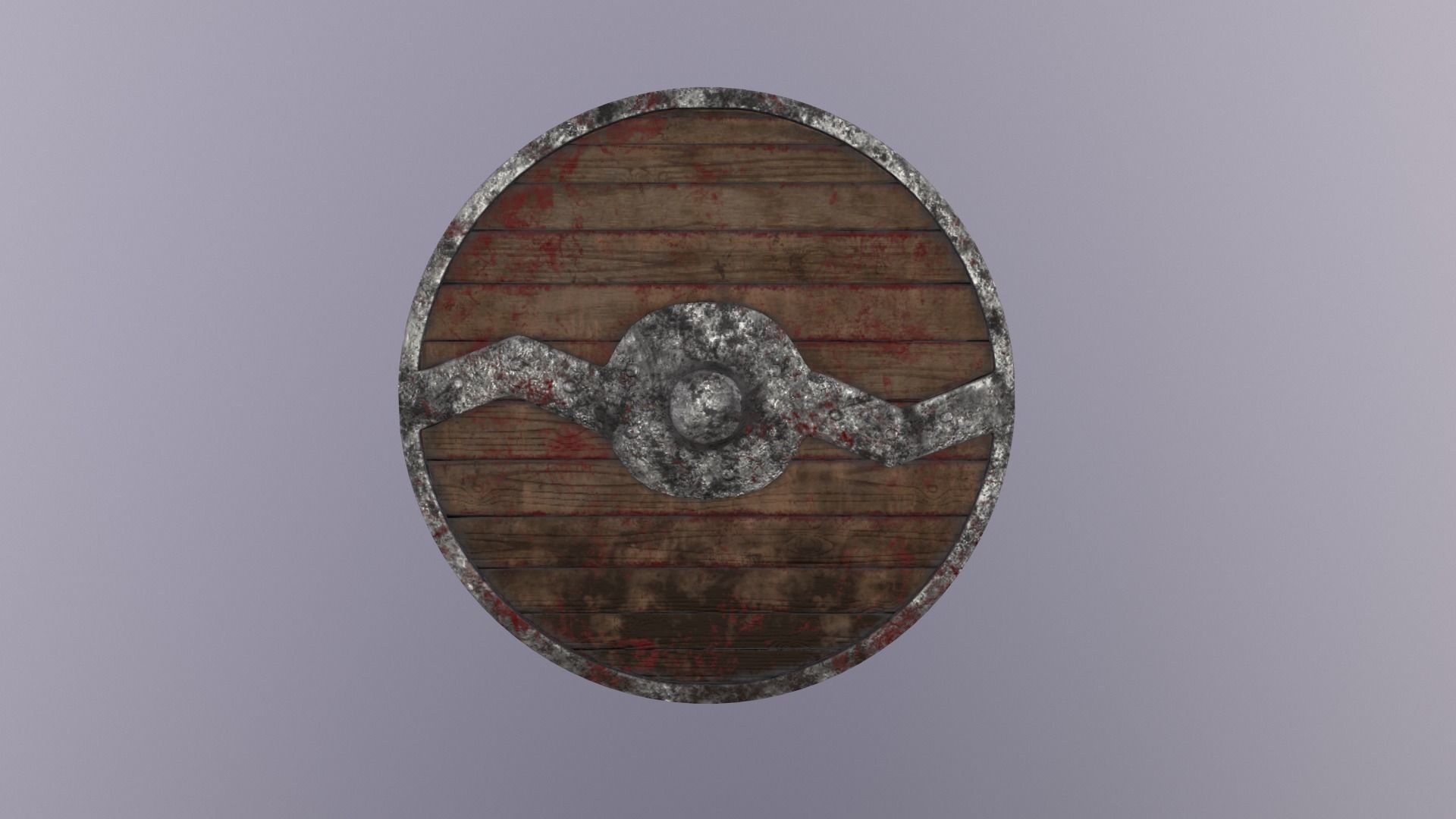 Round wooden shield with horizontal angular reinforcement Low-poly 3D model_7