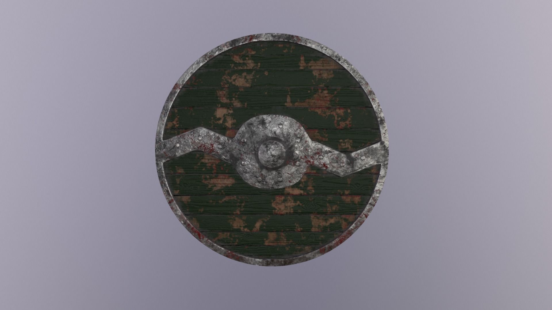 Round wooden shield with horizontal angular reinforcement Low-poly 3D model_13