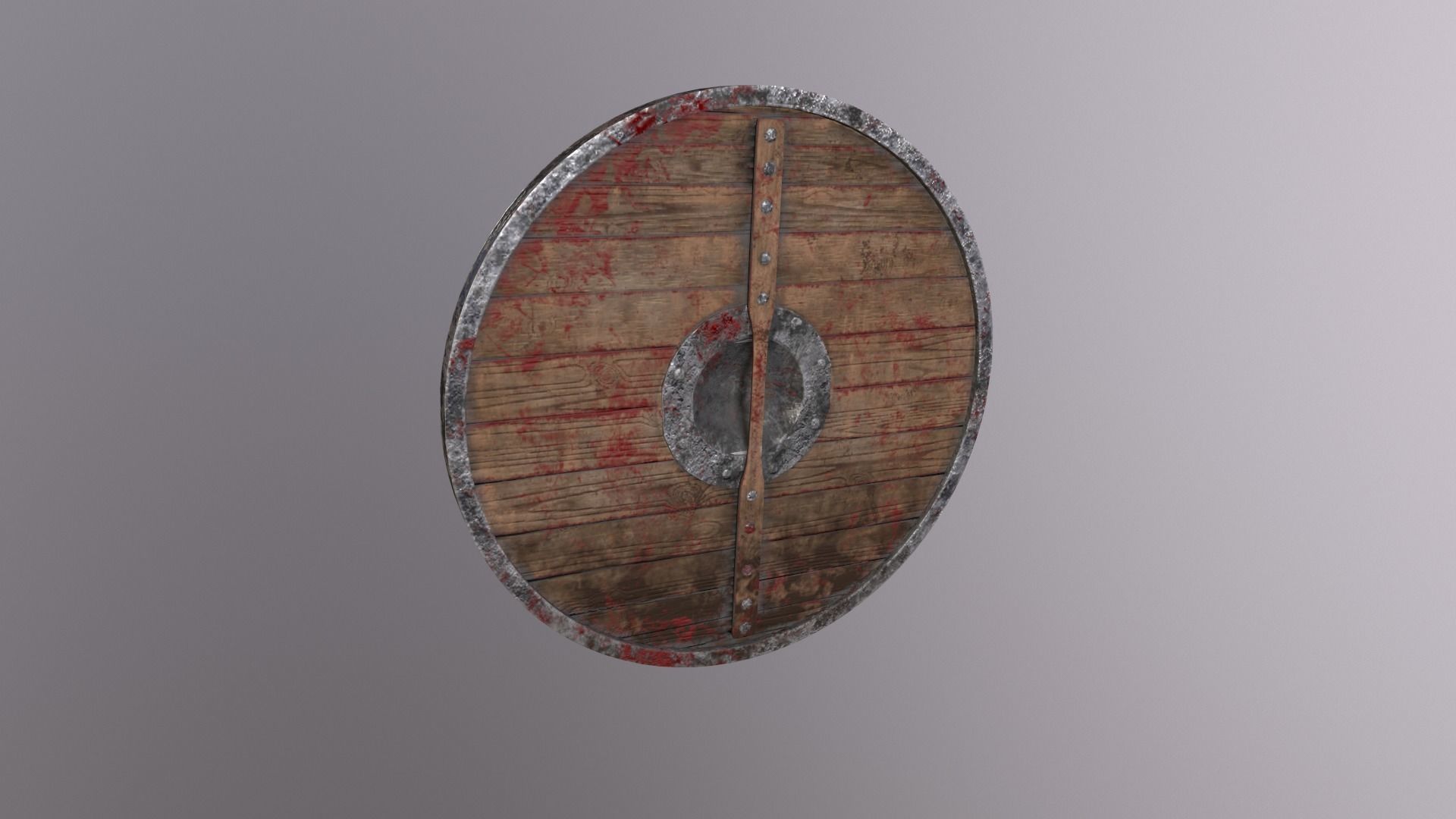 Round wooden shield with horizontal angular reinforcement Low-poly 3D model_9