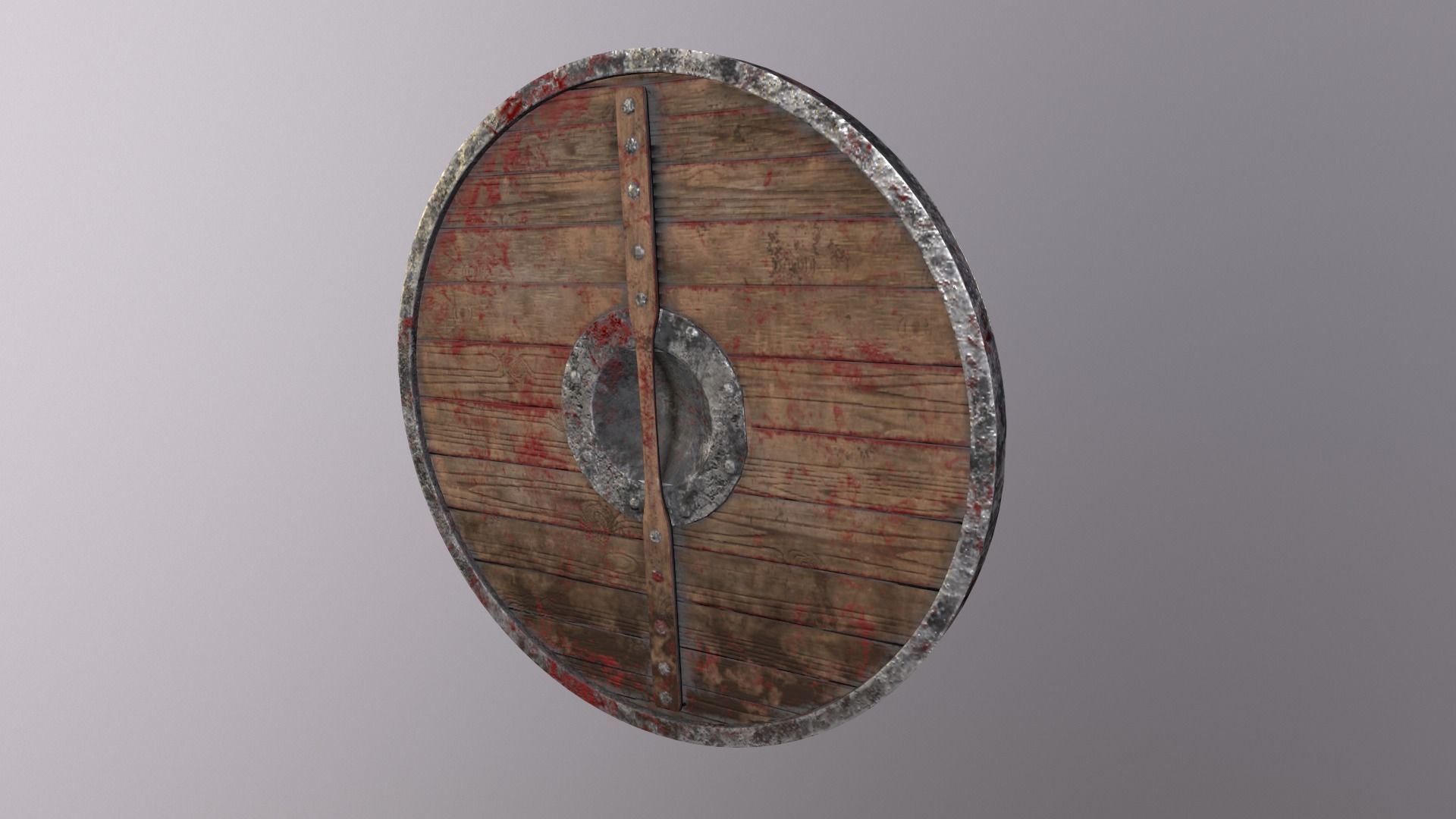 Round wooden shield with horizontal angular reinforcement Low-poly 3D model_10
