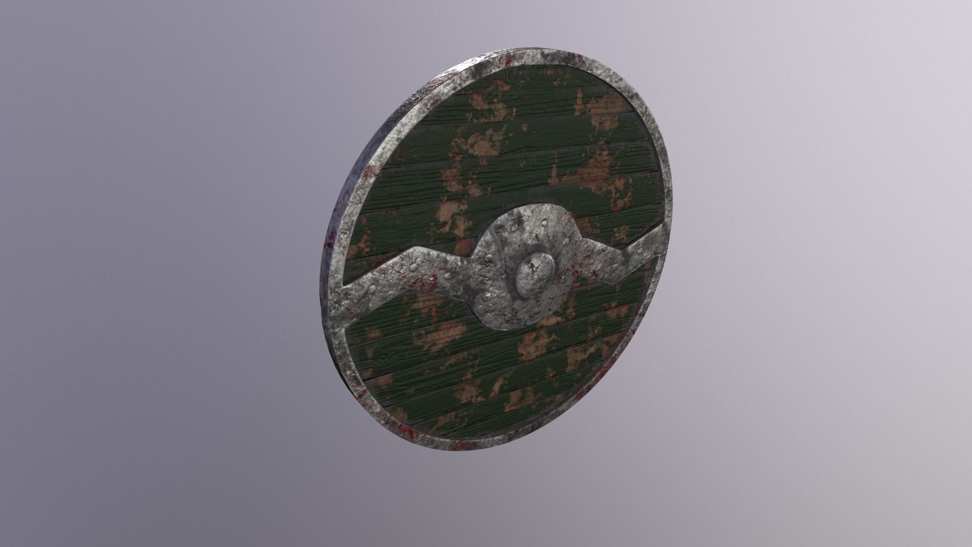 Round wooden shield with horizontal angular reinforcement Low-poly 3D model_15