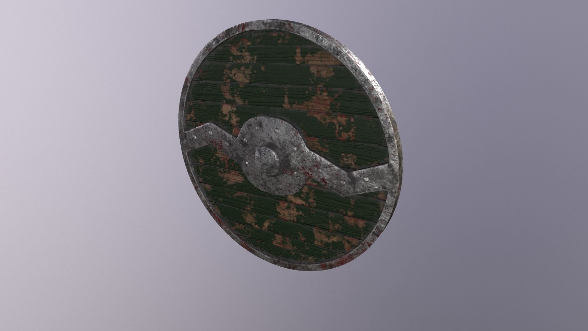 Round wooden shield with horizontal angular reinforcement Low-poly 3D model_14