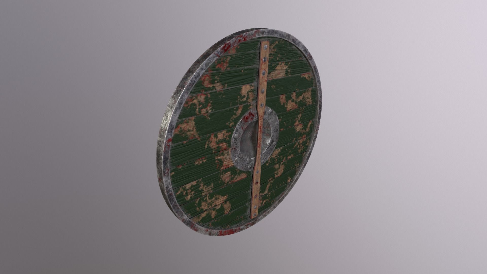Round wooden shield with horizontal angular reinforcement Low-poly 3D model_18
