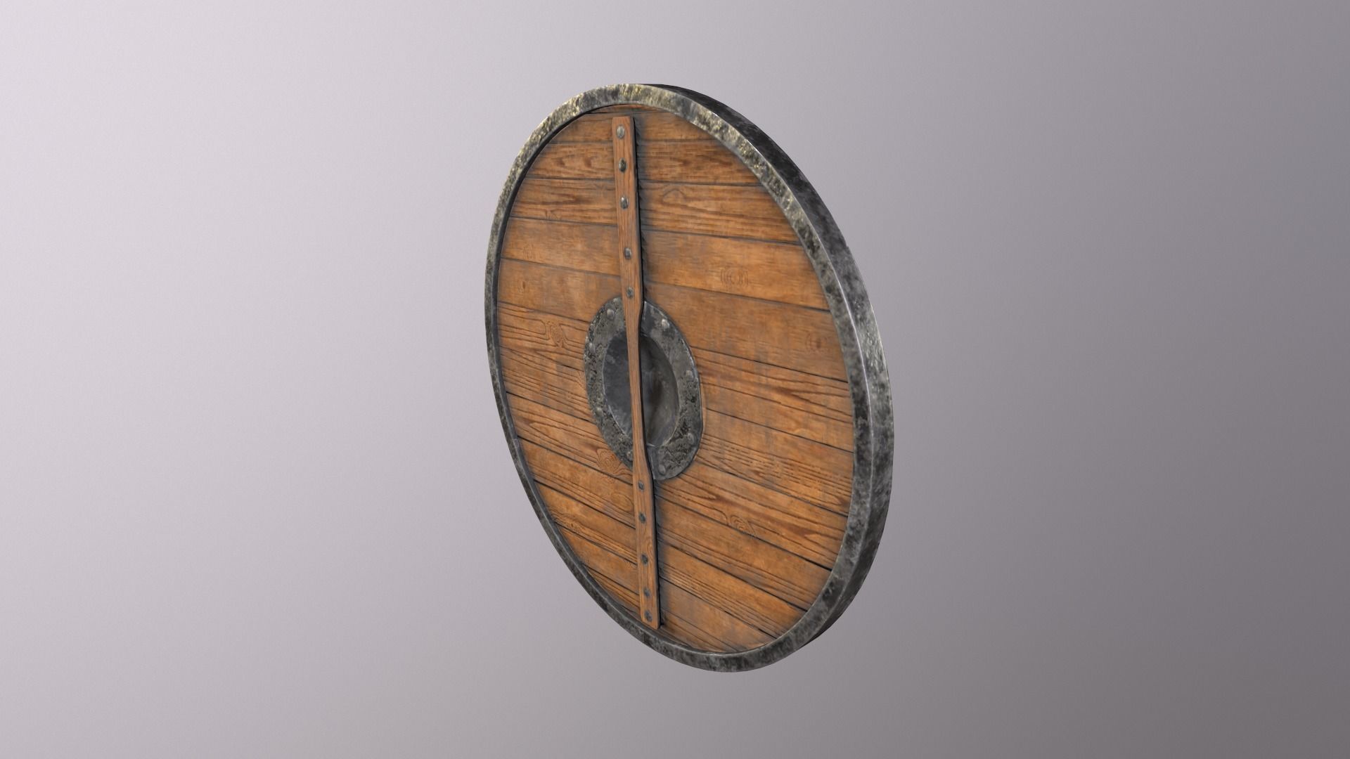 Round wooden shield with horizontal angular reinforcement Low-poly 3D model_5