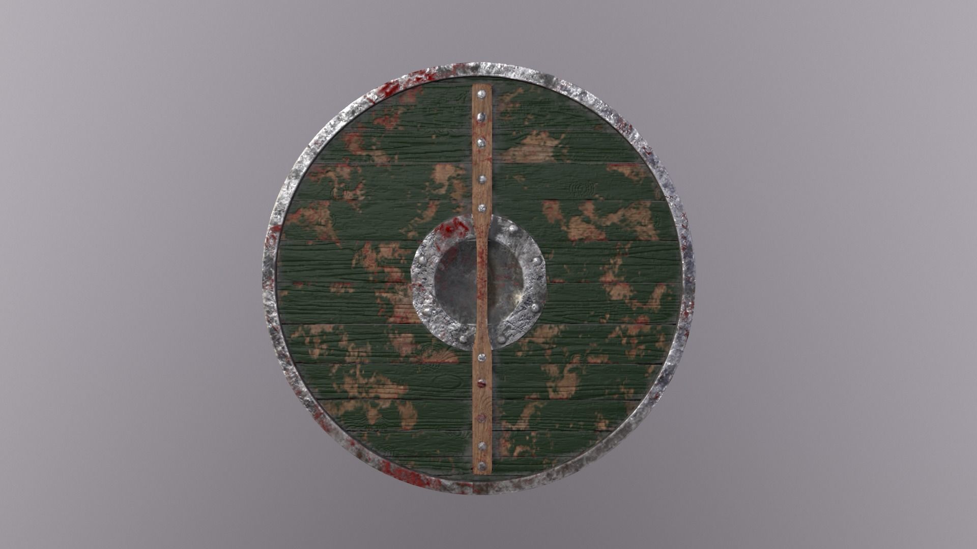 Round wooden shield with horizontal angular reinforcement Low-poly 3D model_16