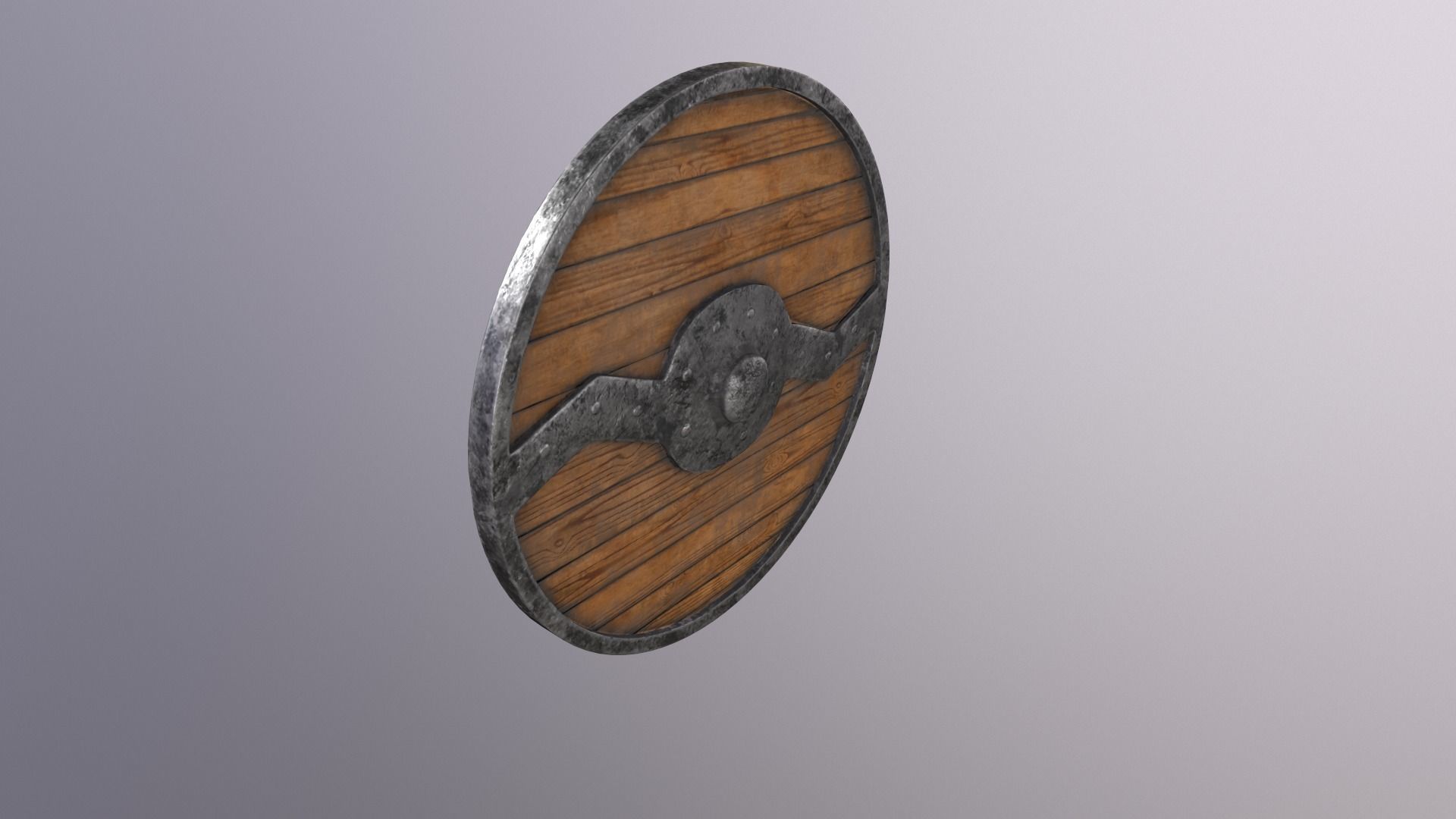 Round wooden shield with horizontal angular reinforcement Low-poly 3D model_6