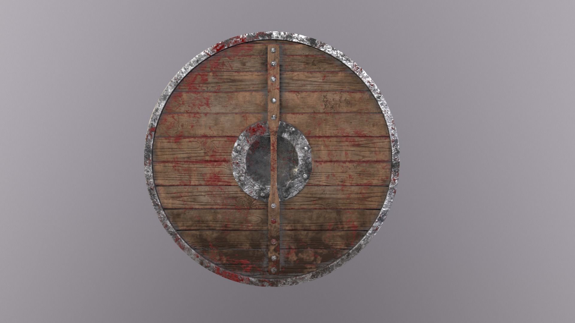 Round wooden shield with horizontal angular reinforcement Low-poly 3D model_11