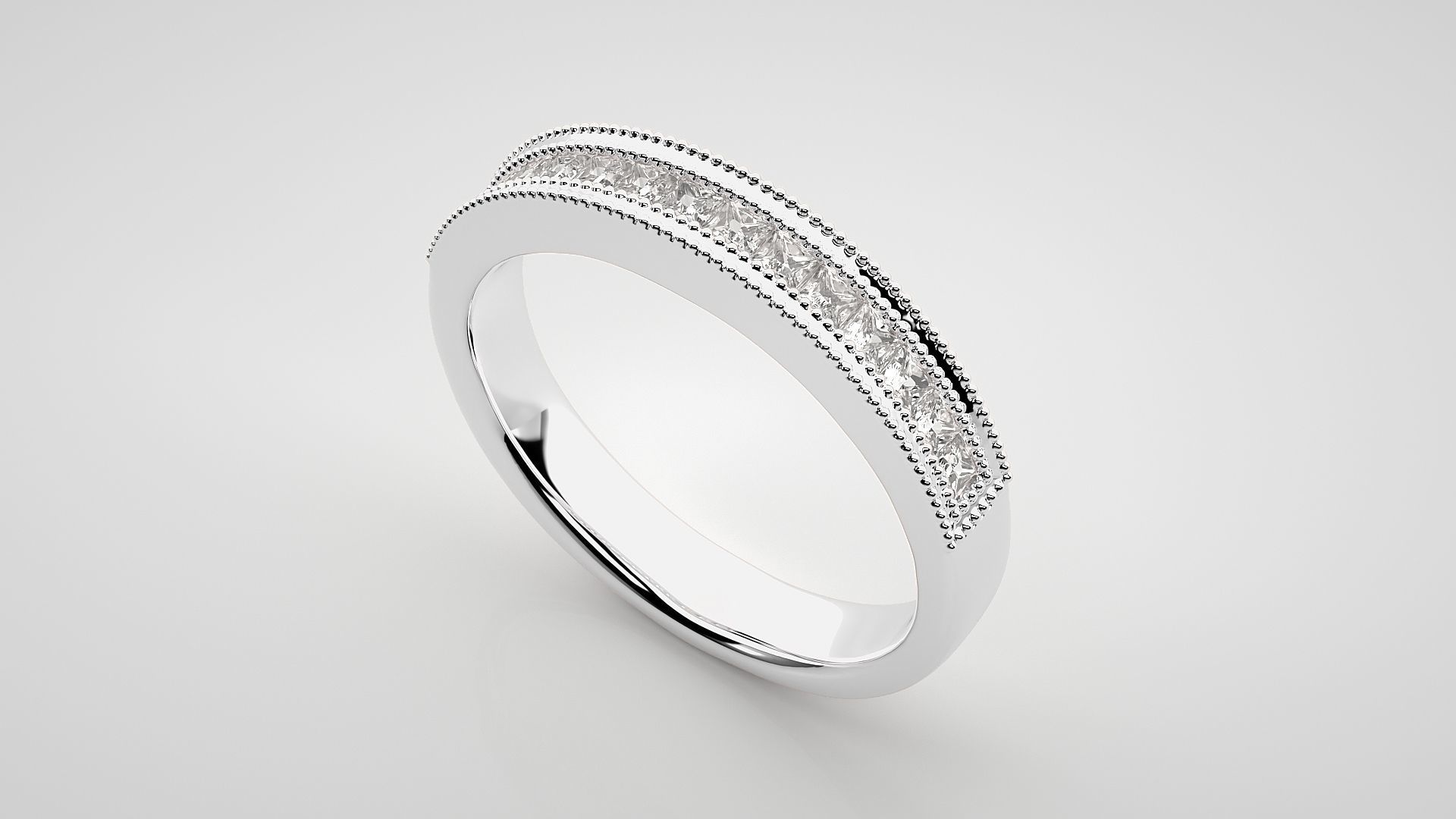 Princess Eternity Band Diamond Ring 3dm stl render detail 3D print model_6