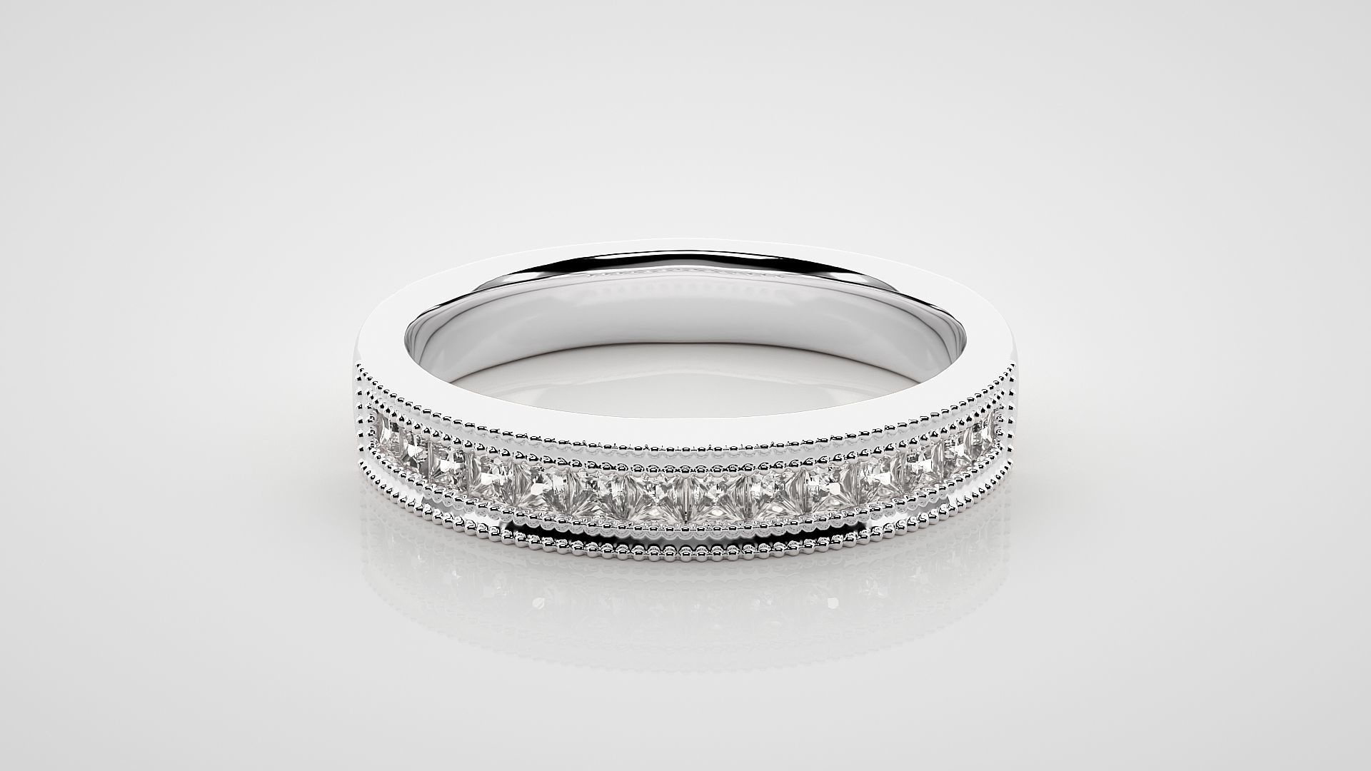 Princess Eternity Band Diamond Ring 3dm stl render detail 3D print model_4