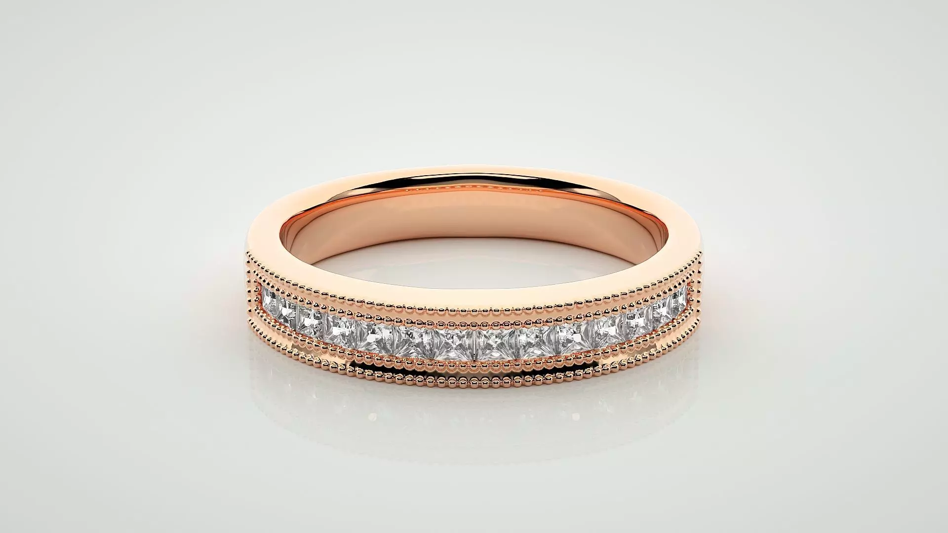 Princess Eternity Band Diamond Ring 3dm stl render detail 3D print model_0