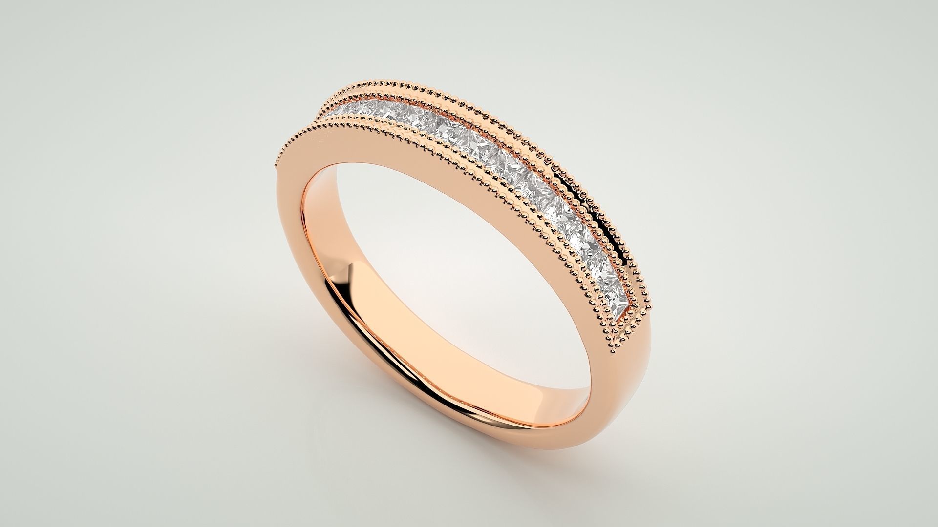 Princess Eternity Band Diamond Ring 3dm stl render detail 3D print model_2