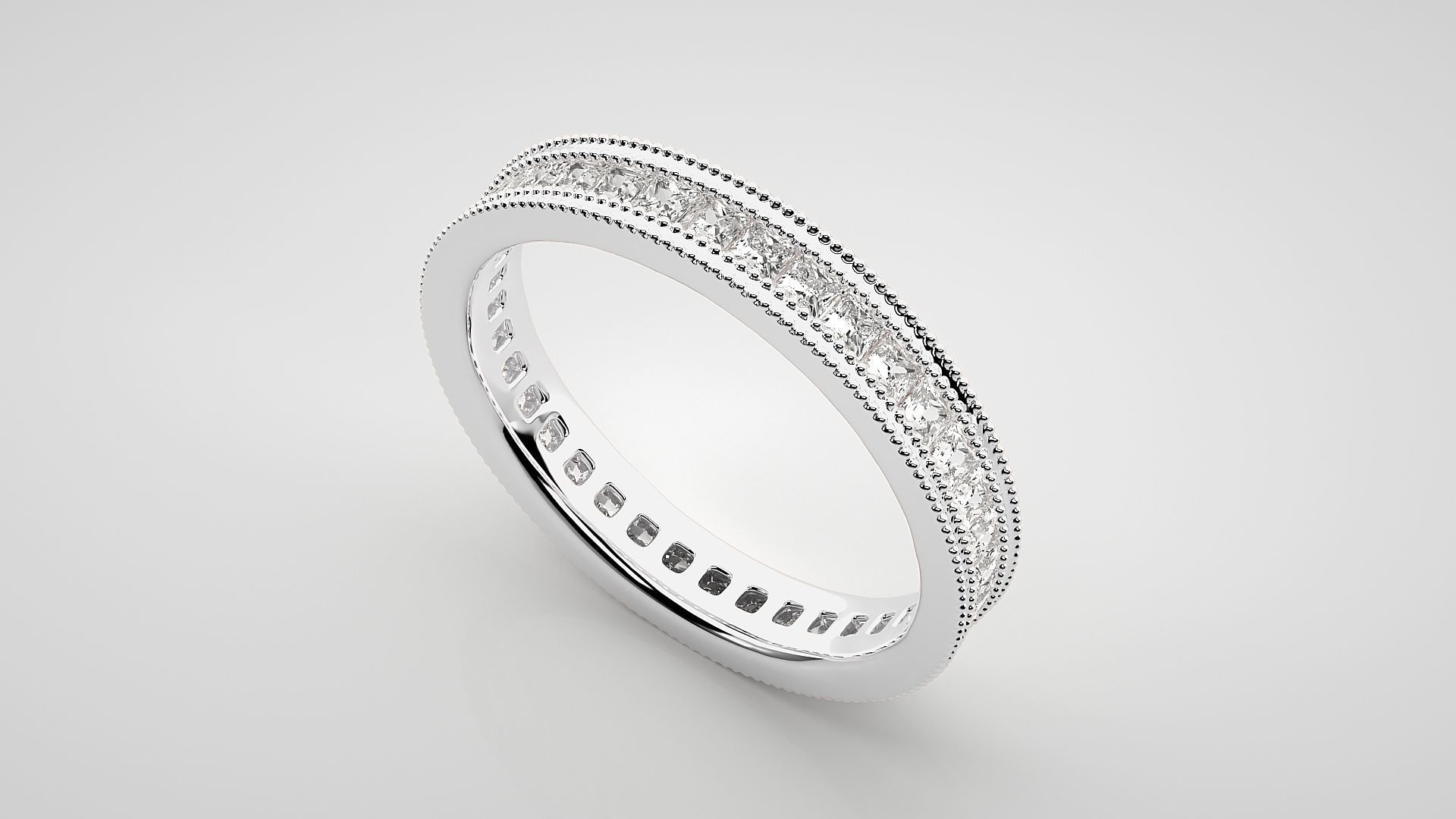 Princess Eternity Band Diamond Ring 3dm stl render detail 3D print model_6