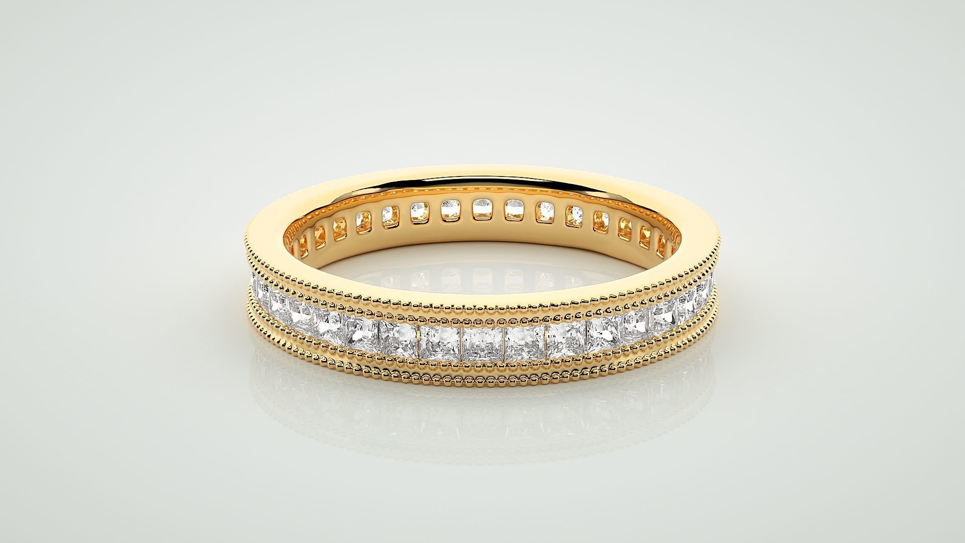 Princess Eternity Band Diamond Ring 3dm stl render detail 3D print model_7