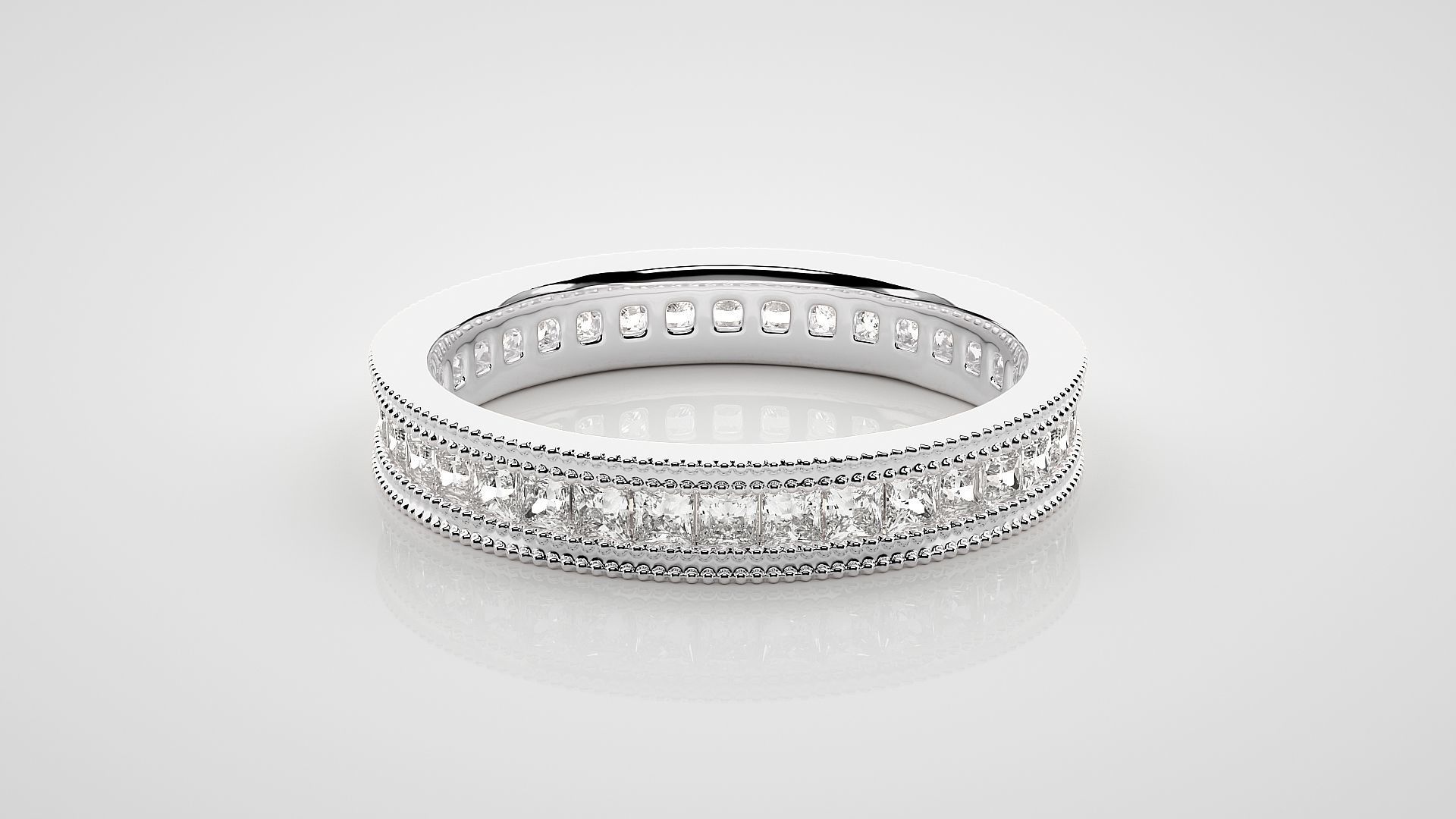 Princess Eternity Band Diamond Ring 3dm stl render detail 3D print model_4
