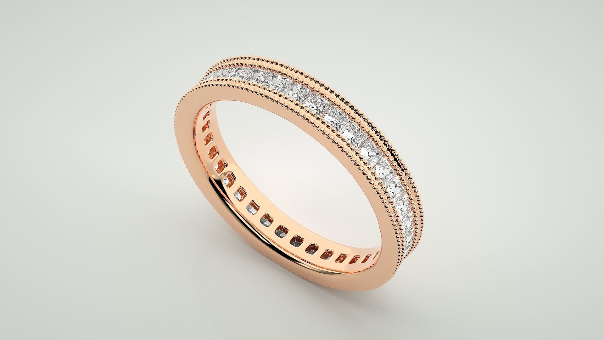 Princess Eternity Band Diamond Ring 3dm stl render detail 3D print model_2