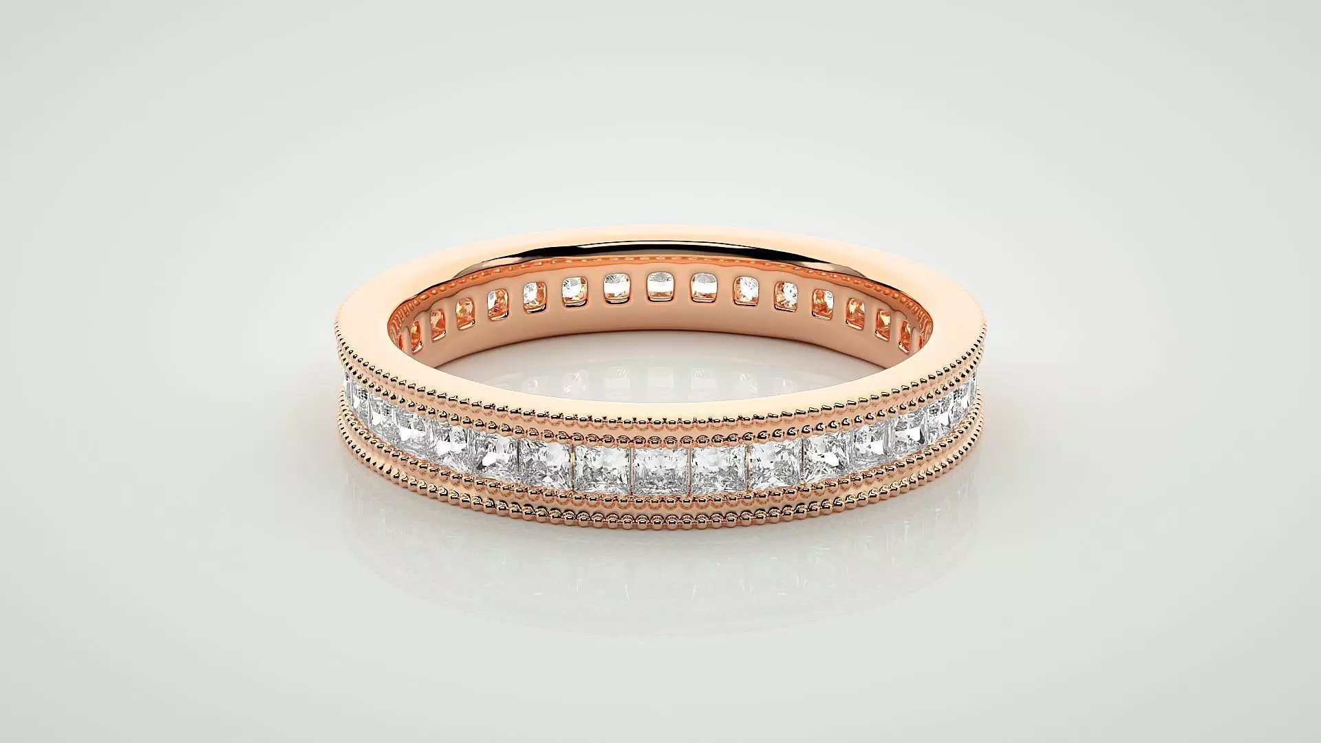 Princess Eternity Band Diamond Ring 3dm stl render detail 3D print model_0