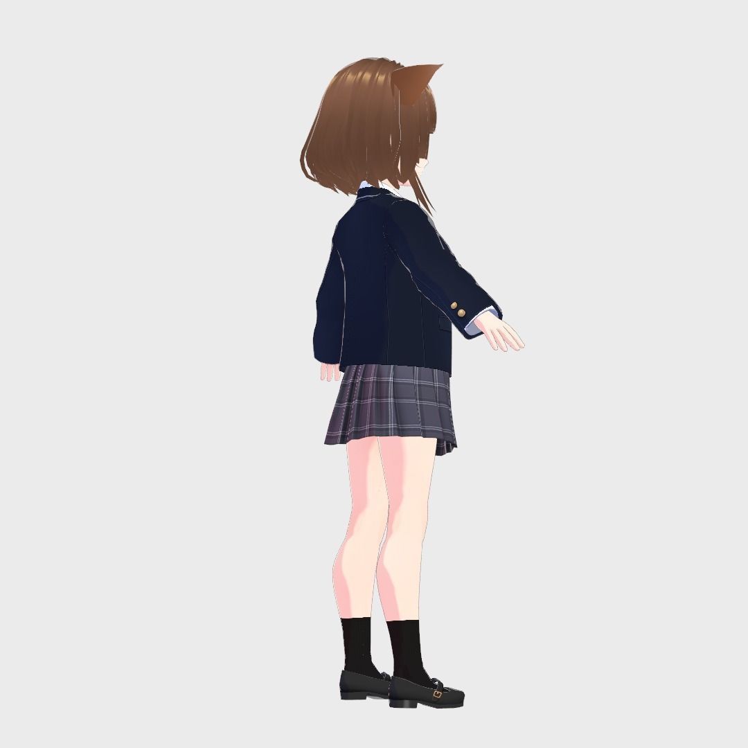 ASIAN GIRL CAT KITTEN STUDENT RIGGED T POSE SHAPE KEYS Low-poly 3D model_7