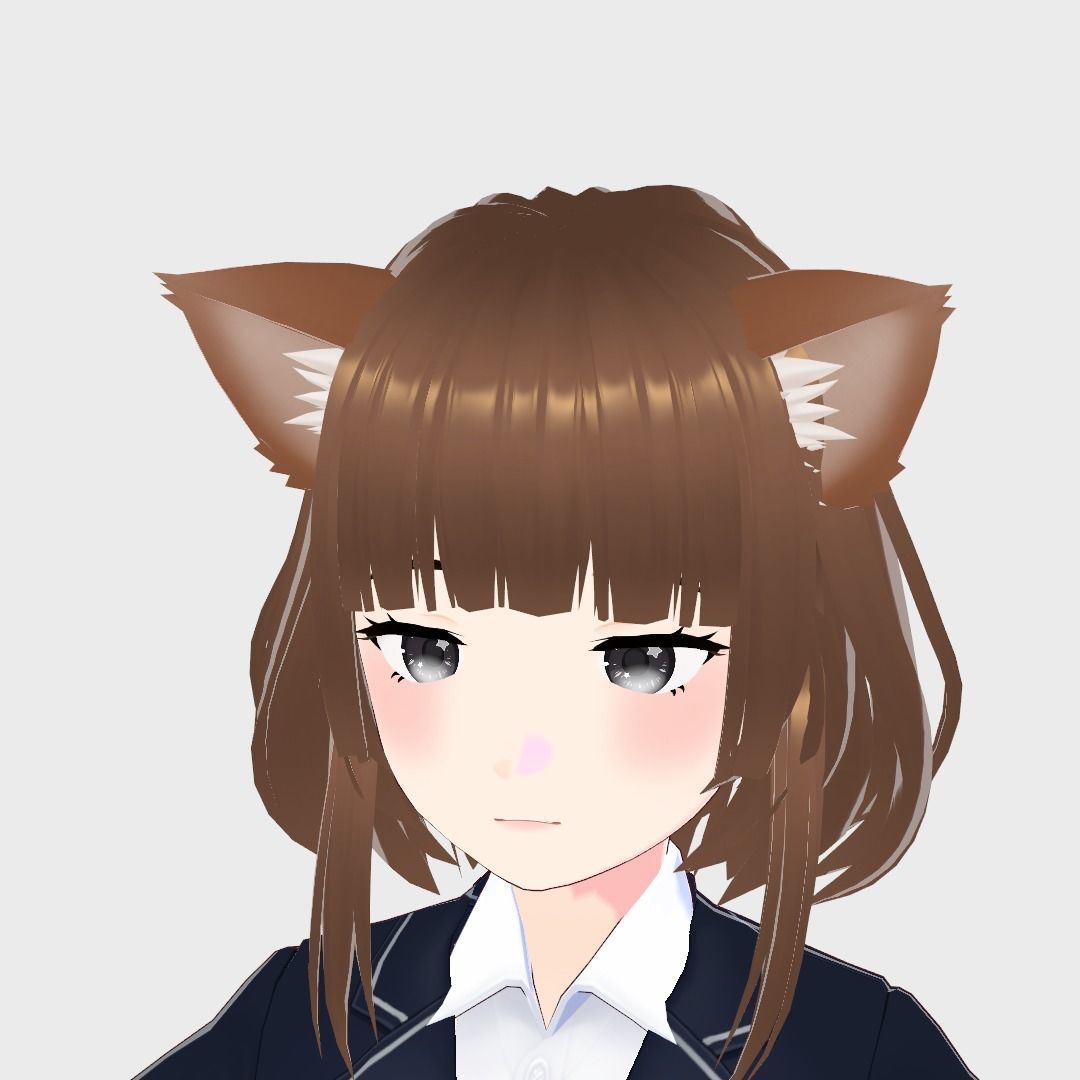 ASIAN GIRL CAT KITTEN STUDENT RIGGED T POSE SHAPE KEYS Low-poly 3D model_2