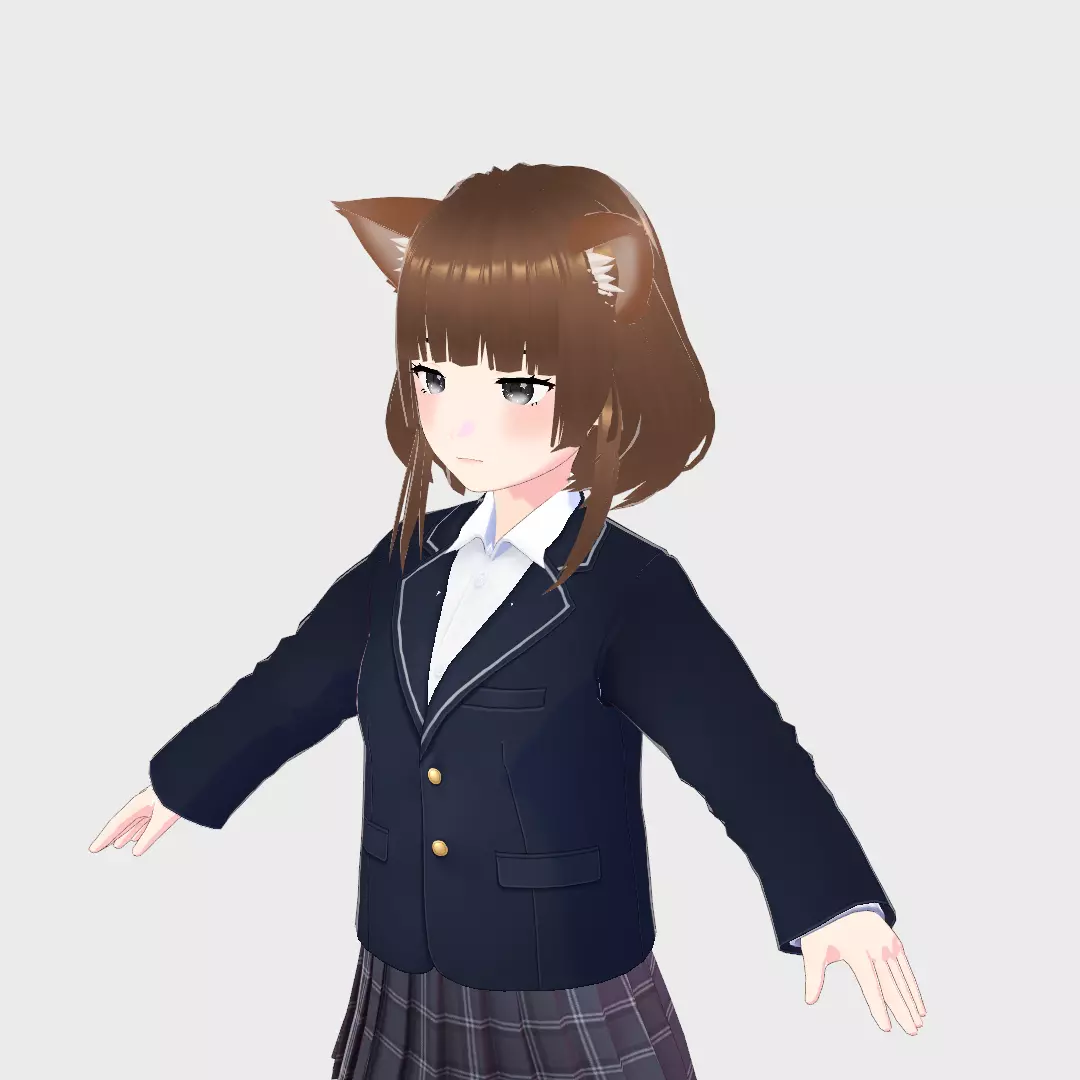 ASIAN GIRL CAT KITTEN STUDENT RIGGED T POSE SHAPE KEYS Low-poly 3D model_0