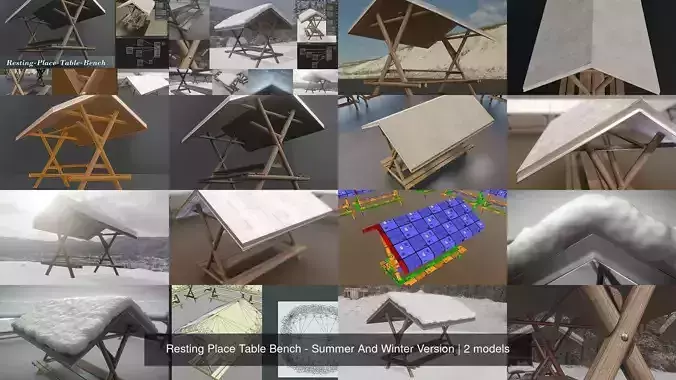 Resting Place Table Bench - Summer And Winter Version 3D Model Collection