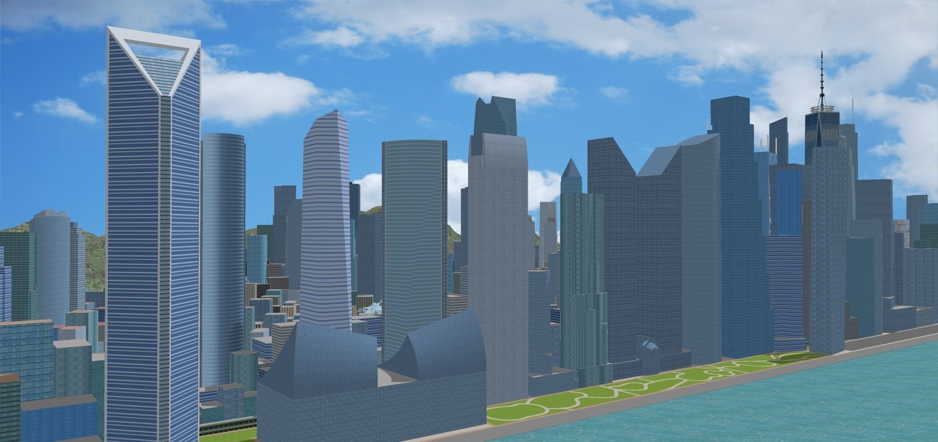 Castelia-City city with bridges and skyscrapers Low-poly 3D model_4