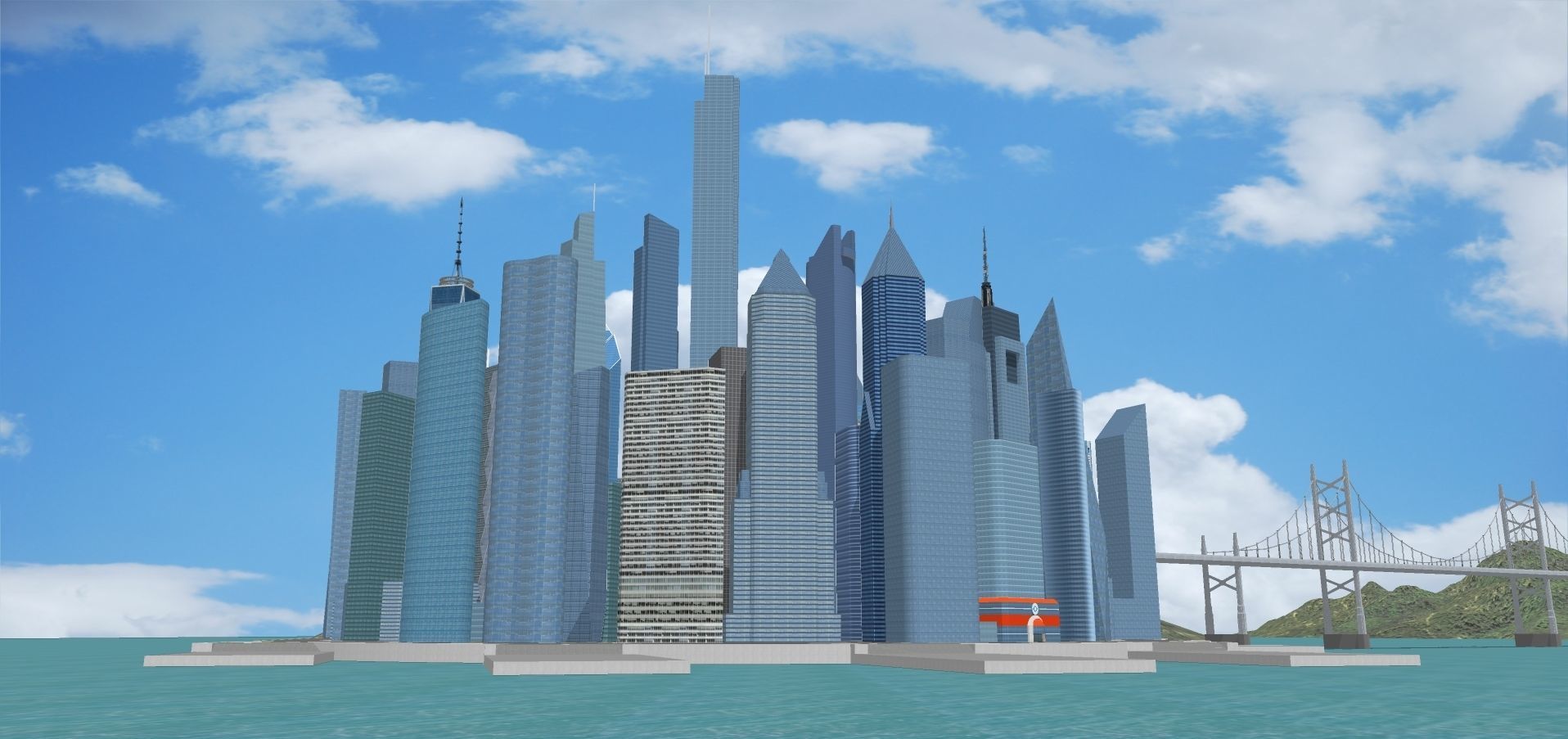 Castelia-City city with bridges and skyscrapers Low-poly 3D model_3