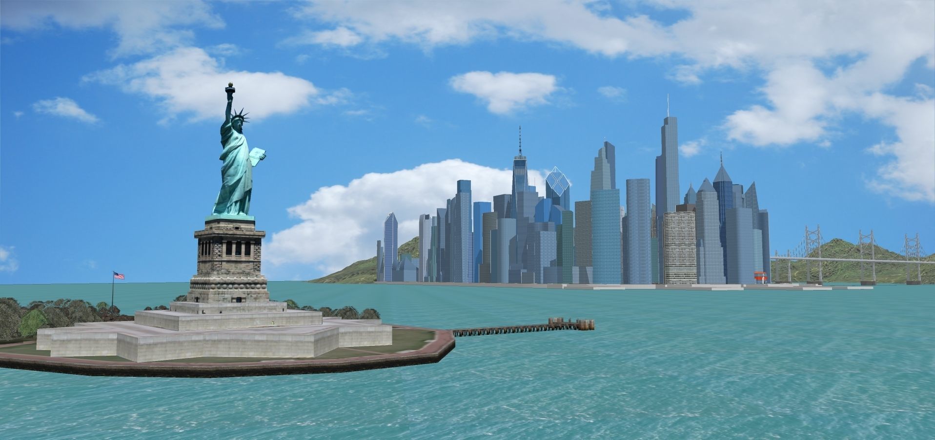 Castelia-City city with bridges and skyscrapers Low-poly 3D model_2