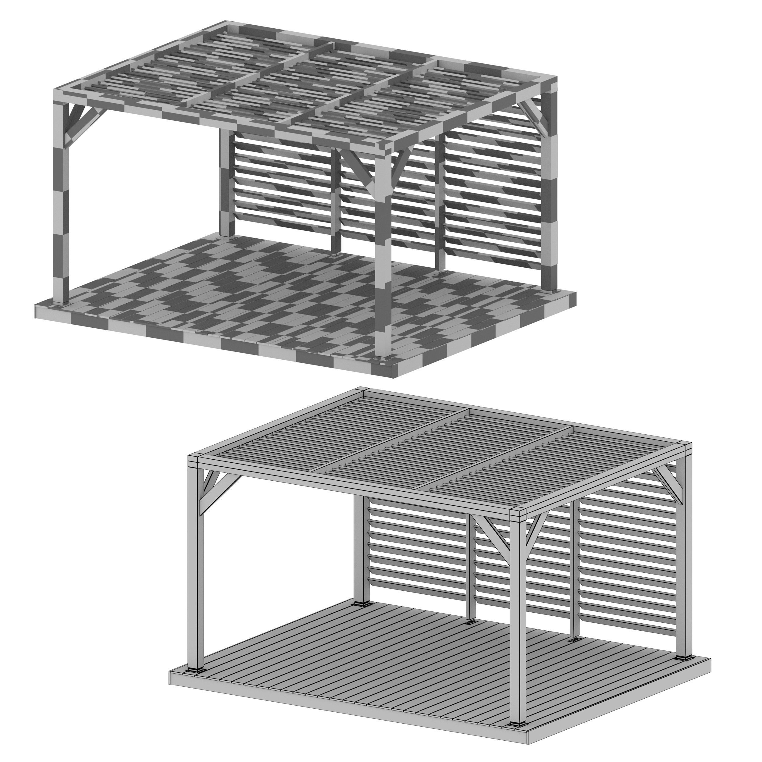 Wooden Rack Gazebo Pergola 3D model_10