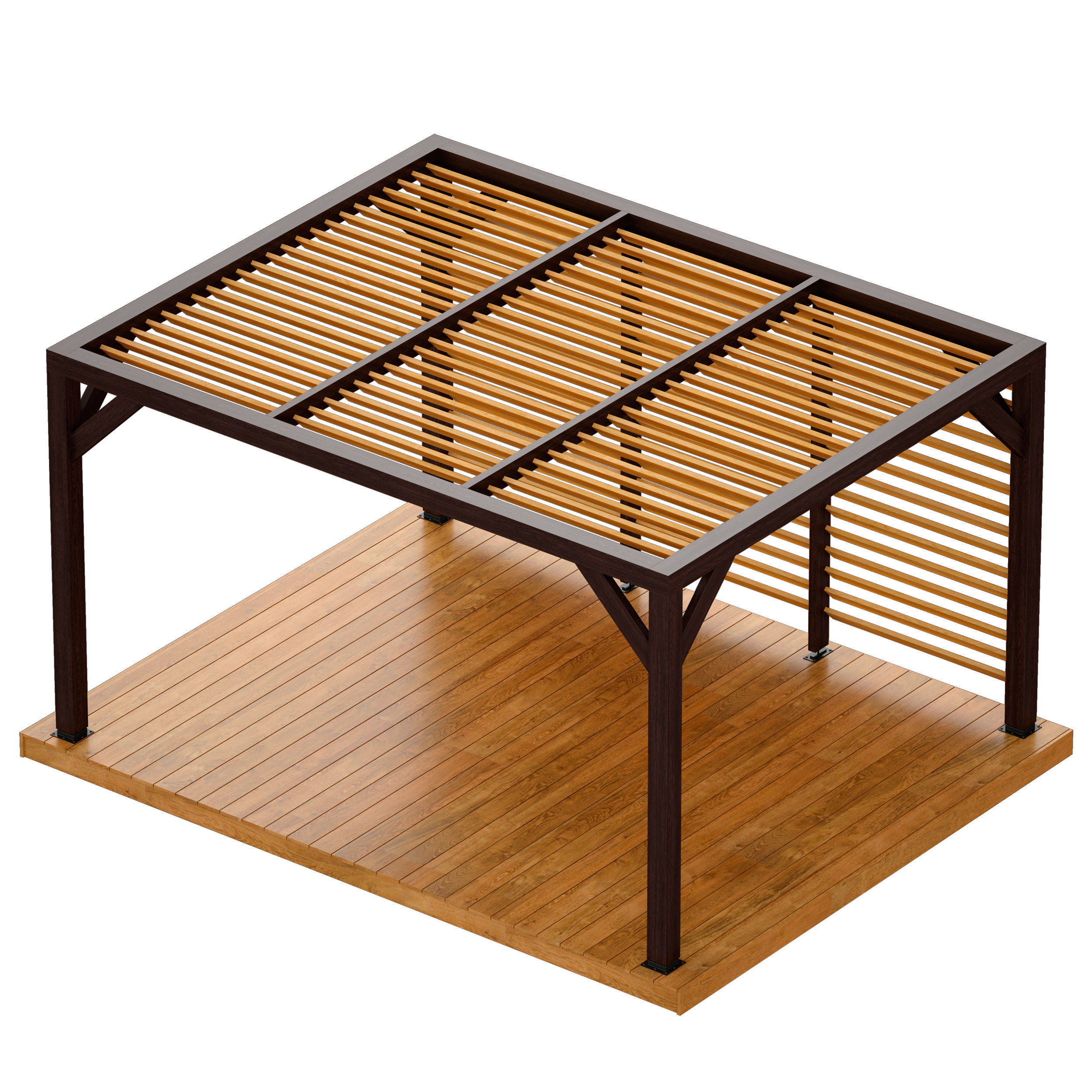 Wooden Rack Gazebo Pergola 3D model_3