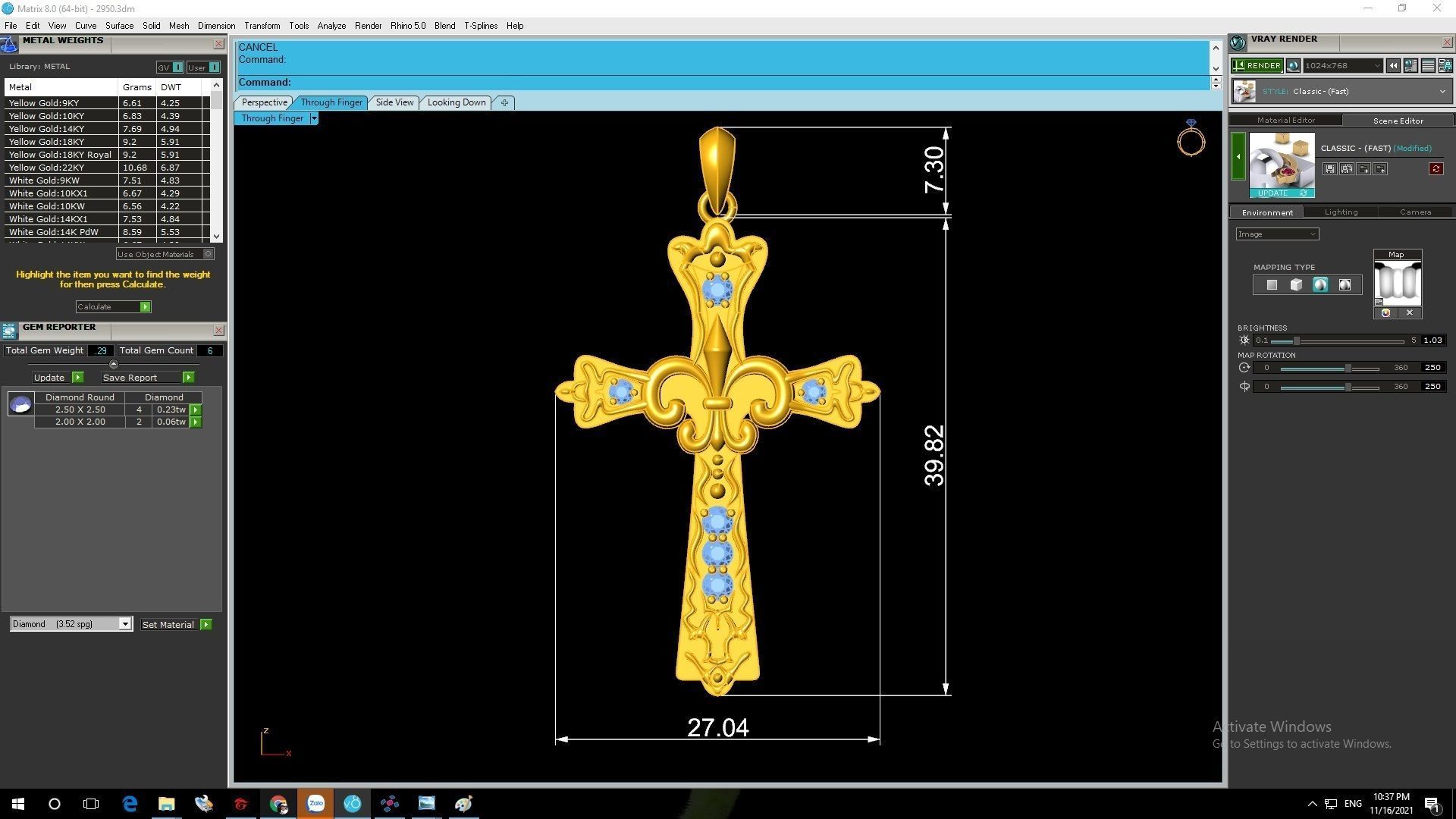 diamond cross pendant 2950 3D print model_2