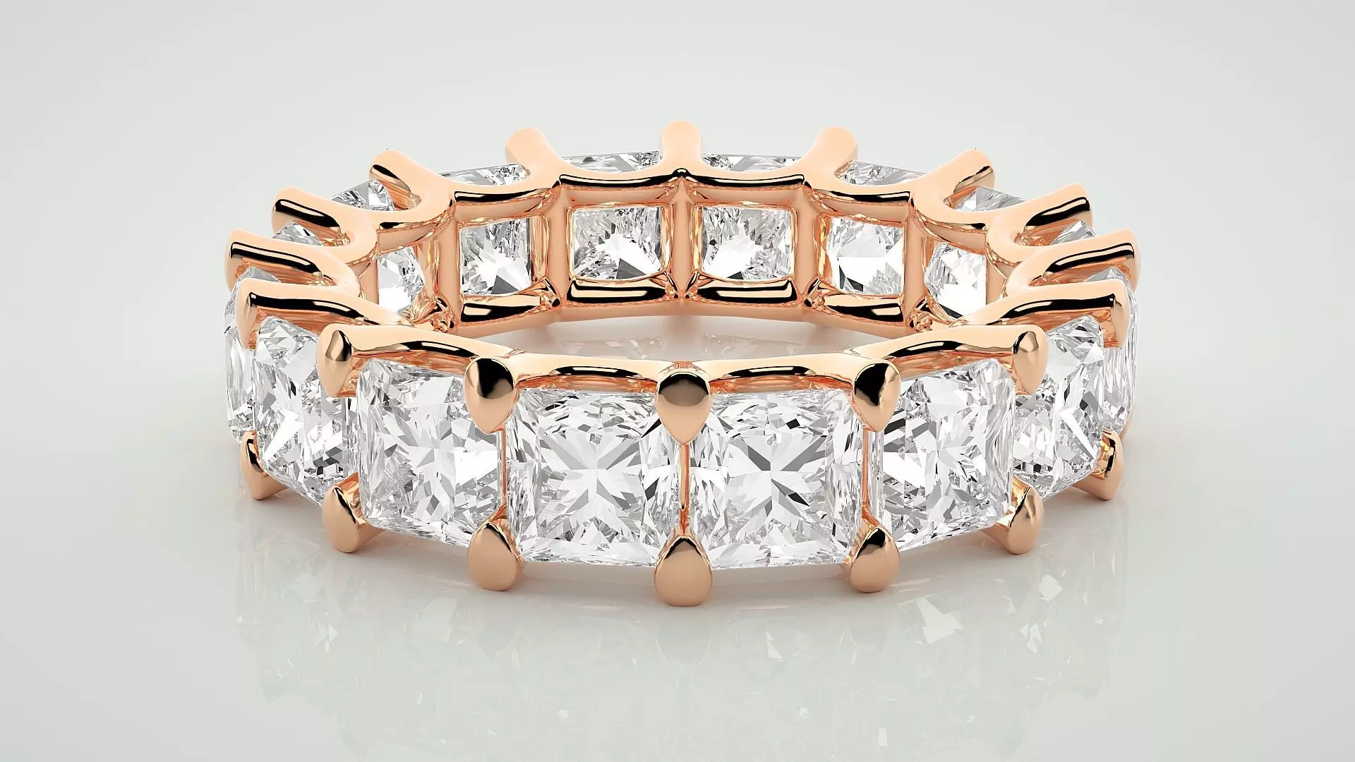 Princess Eternity Band Diamond Ring 3dm stl render detail 3D print model_0