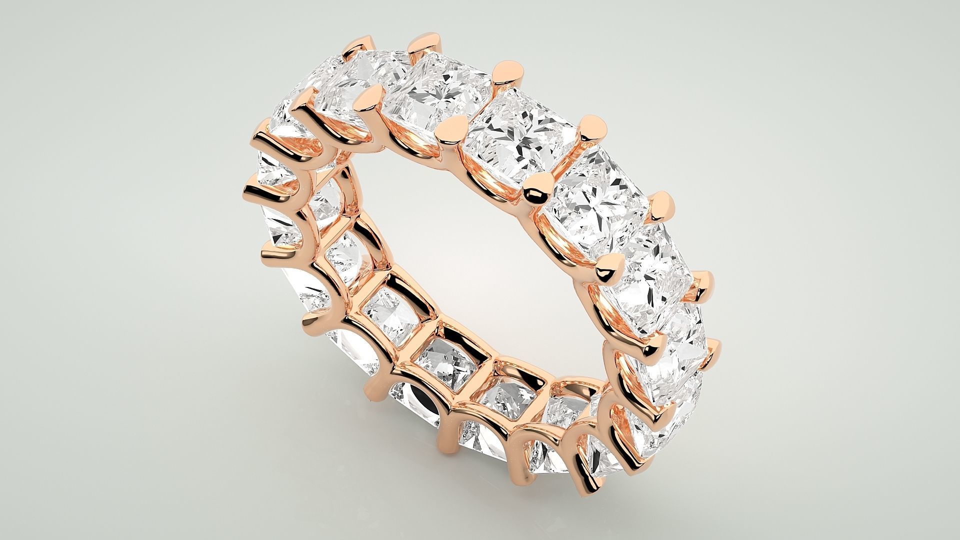Princess Eternity Band Diamond Ring 3dm stl render detail 3D print model_2