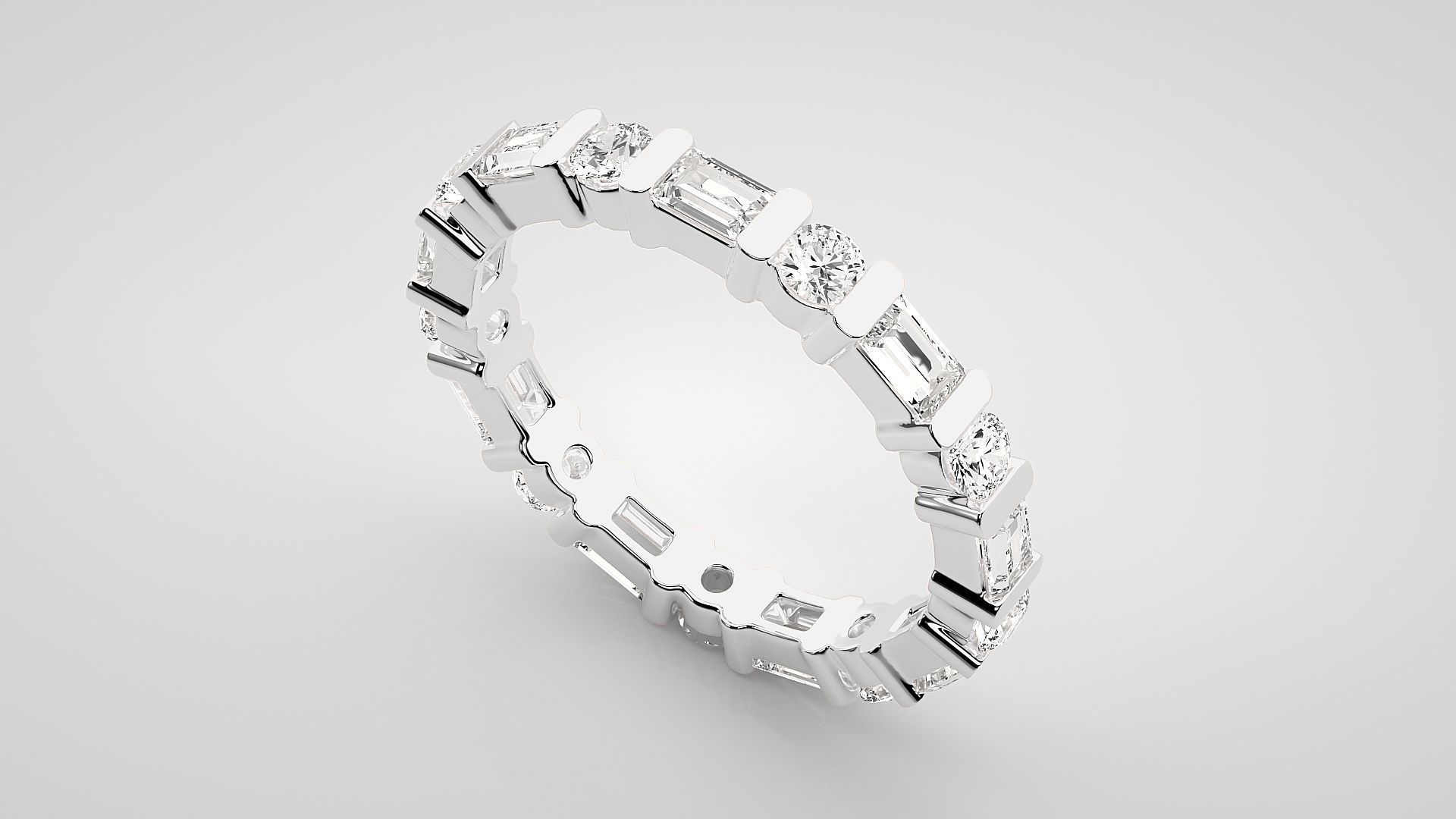 Baguette Eternity Band Diamond Ring 3dm stl render detail 3D print model_6