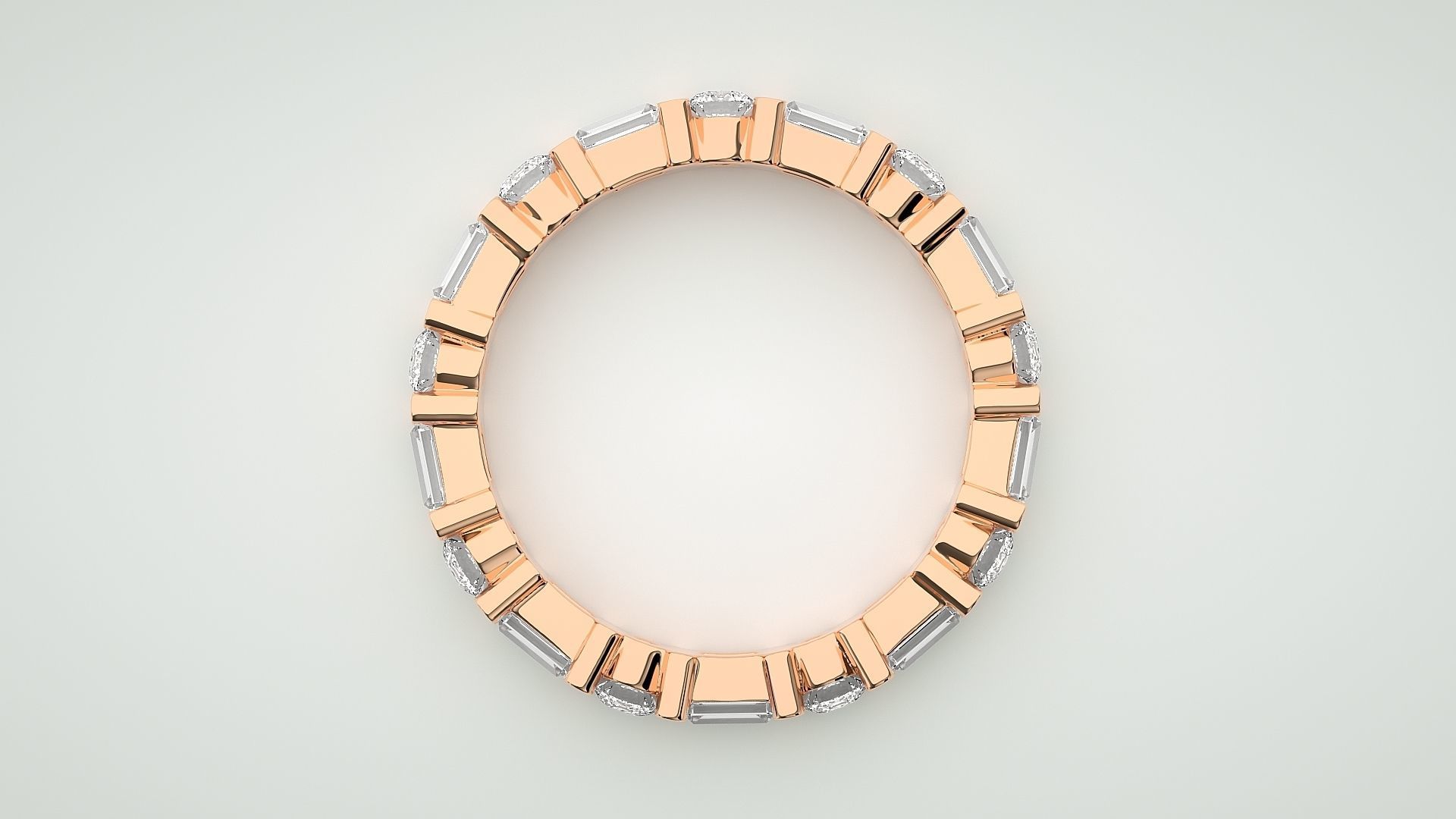 Baguette Eternity Band Diamond Ring 3dm stl render detail 3D print model_1
