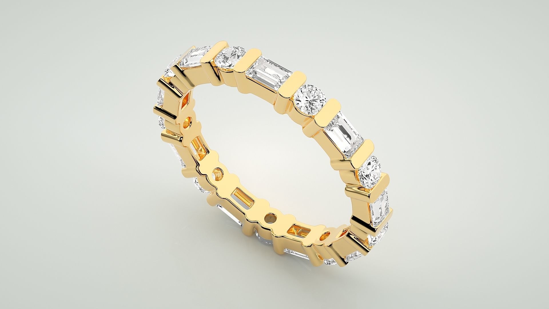 Baguette Eternity Band Diamond Ring 3dm stl render detail 3D print model_9