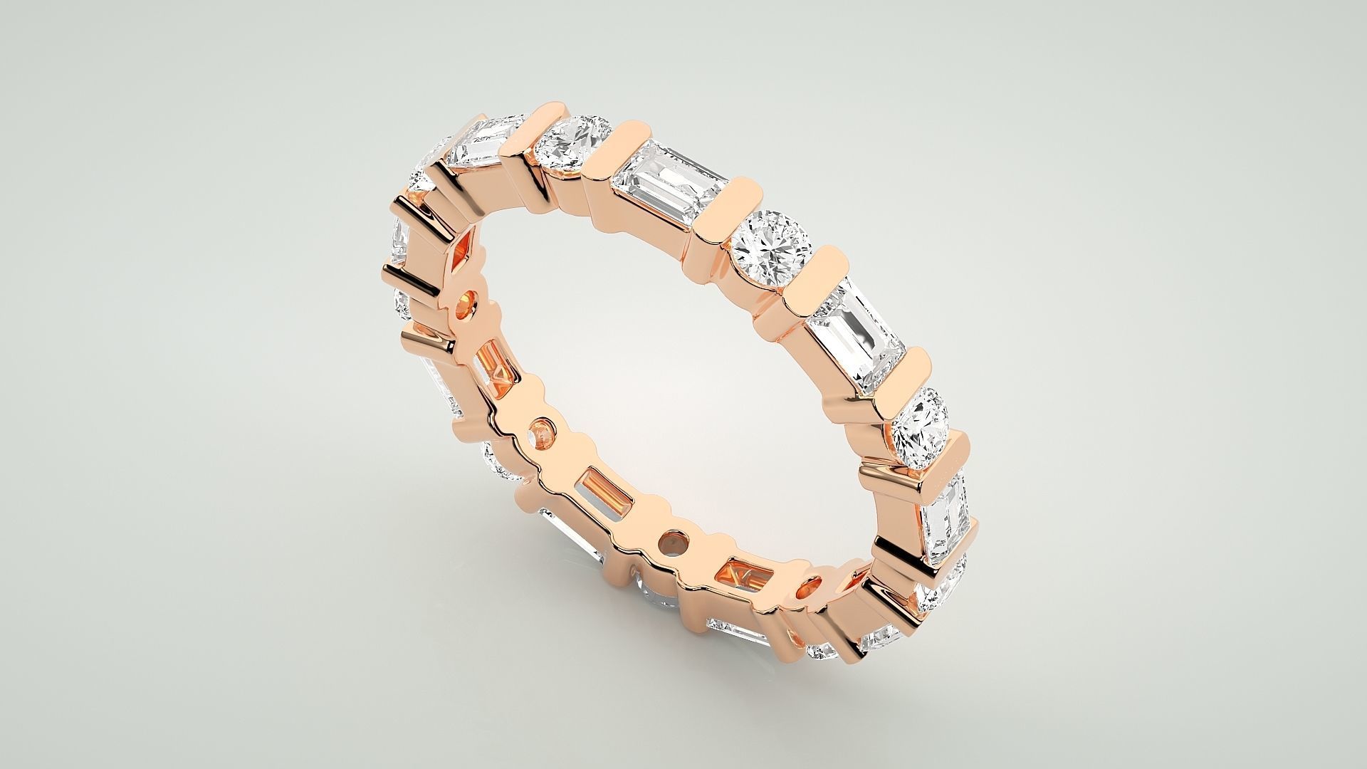 Baguette Eternity Band Diamond Ring 3dm stl render detail 3D print model_2
