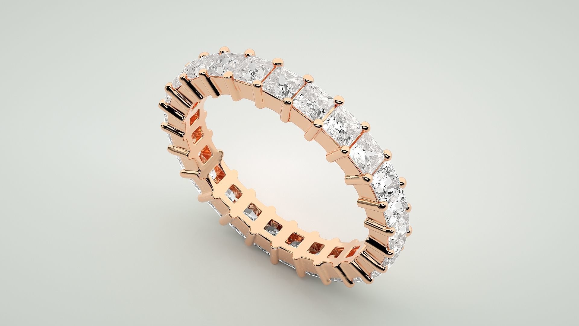 Princess Eternity Band Diamond Ring 3dm stl render detail 3D print model_2