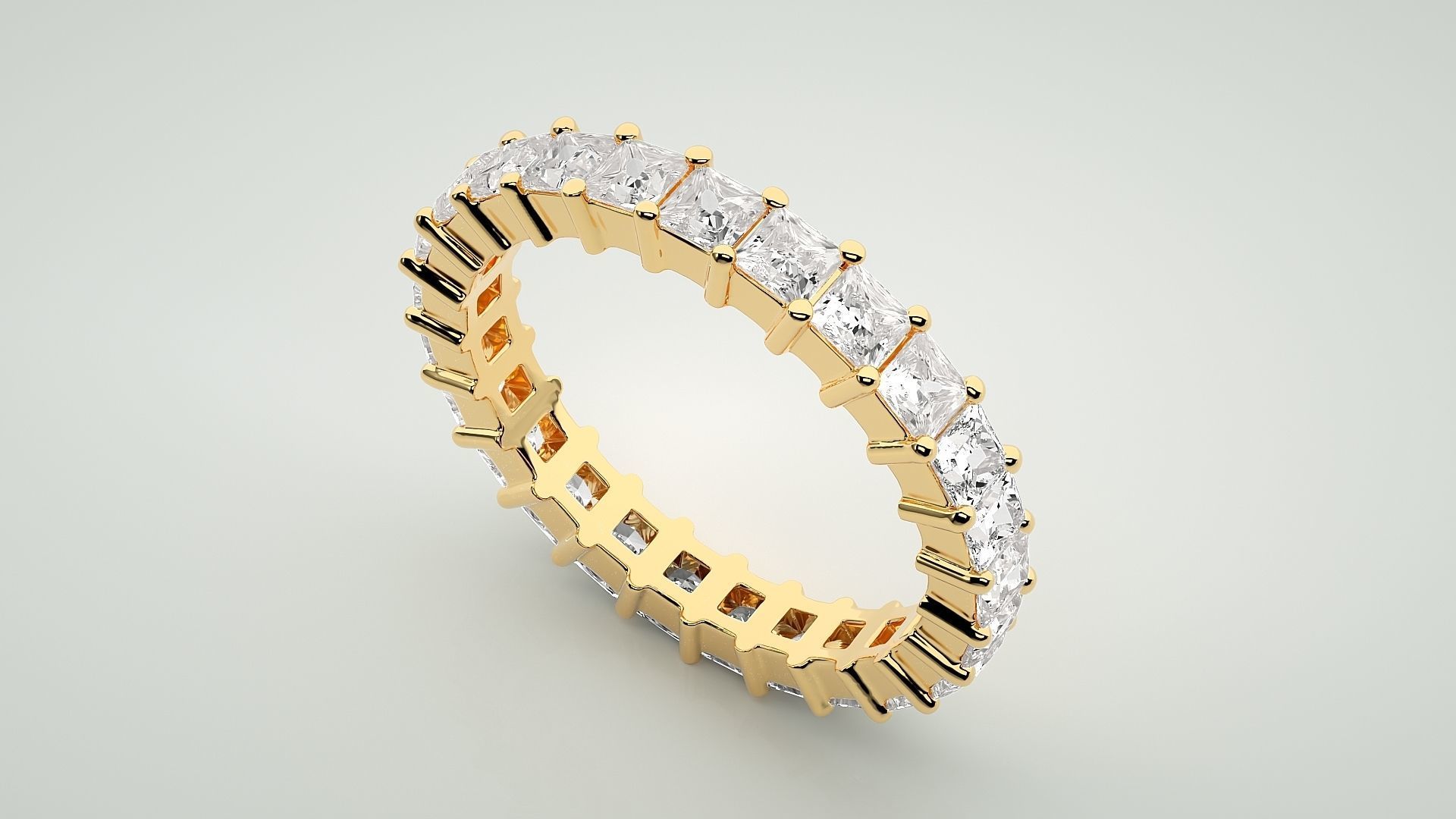 Princess Eternity Band Diamond Ring 3dm stl render detail 3D print model_9