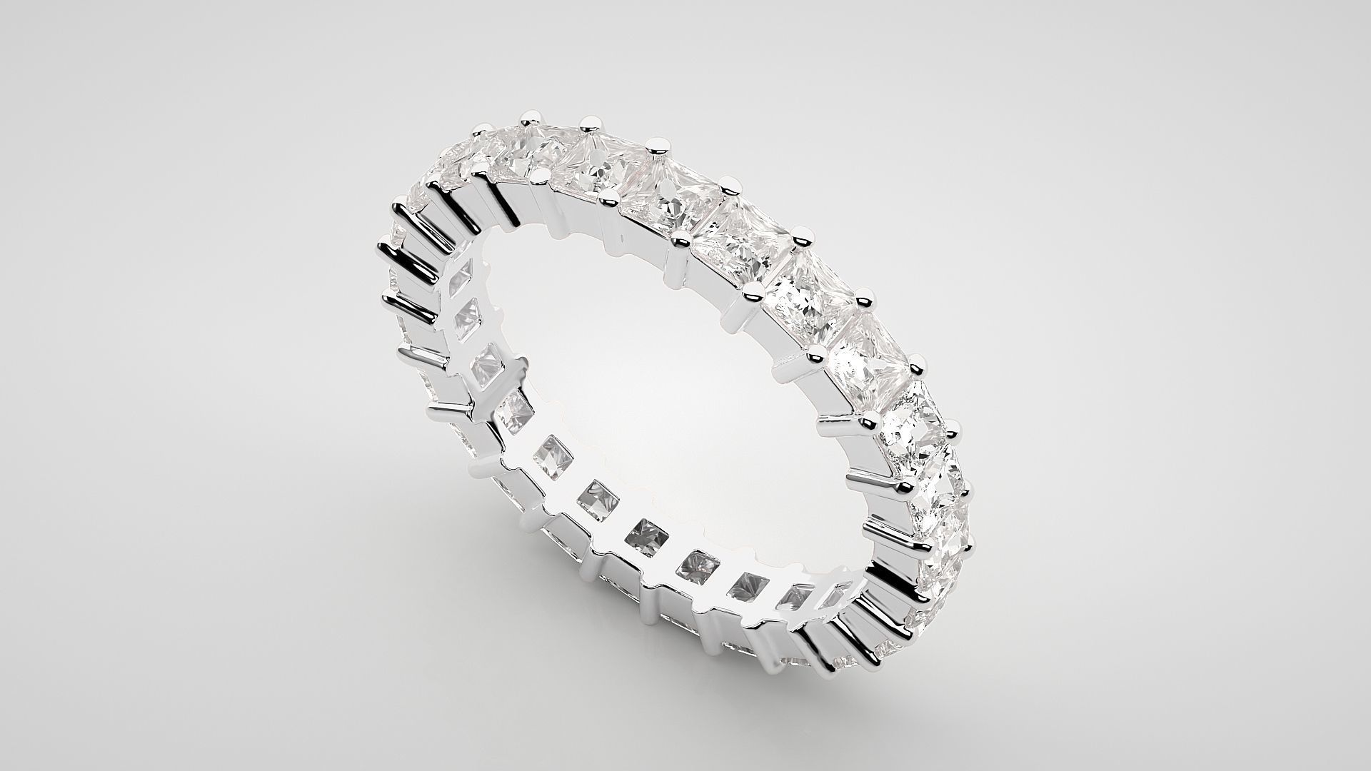 Princess Eternity Band Diamond Ring 3dm stl render detail 3D print model_6