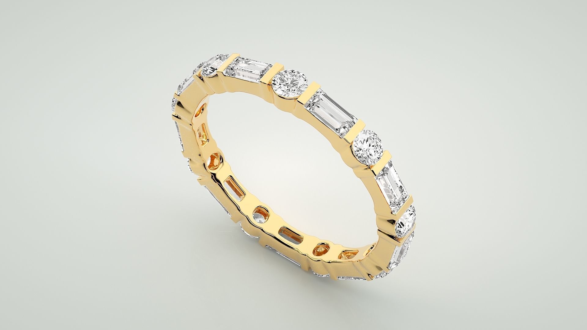 Baguette Eternity Band Diamond Ring 3dm stl render detail 3D print model_9