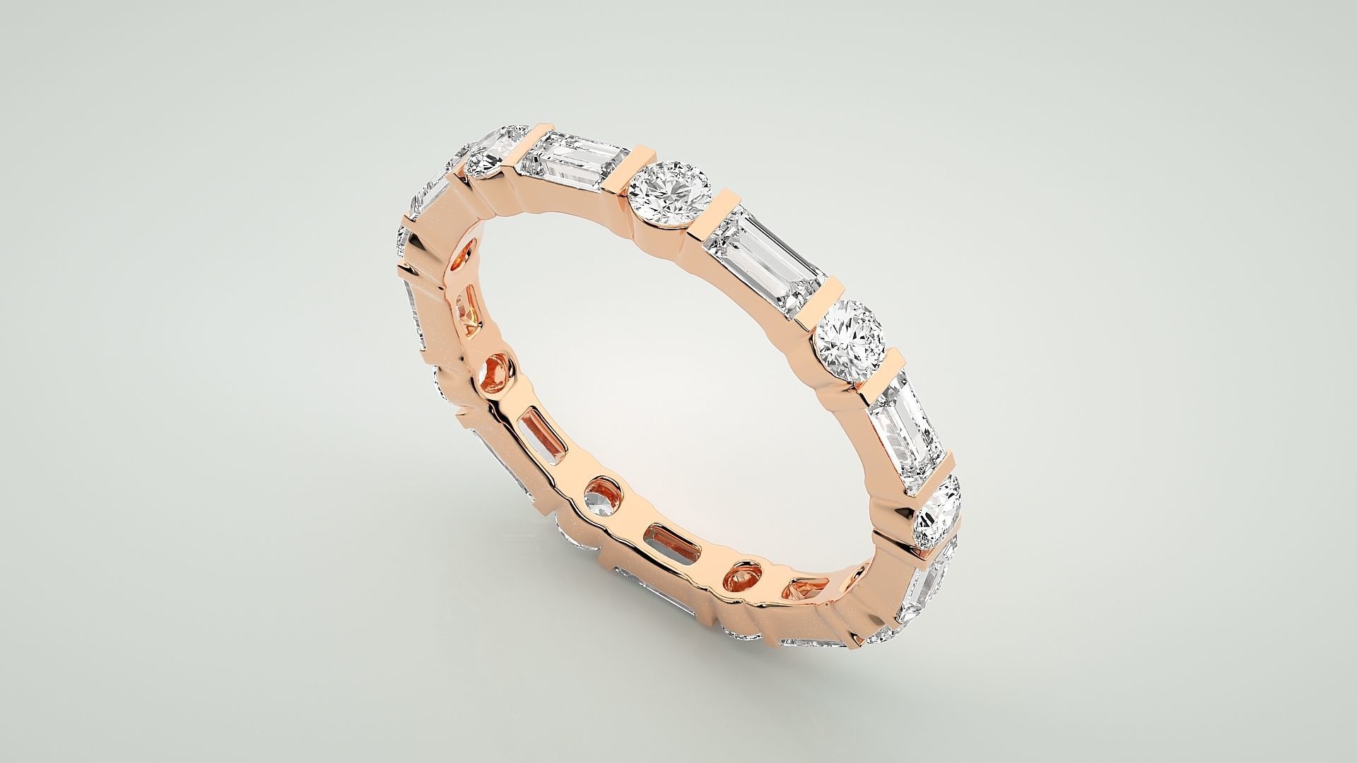 Baguette Eternity Band Diamond Ring 3dm stl render detail 3D print model_2