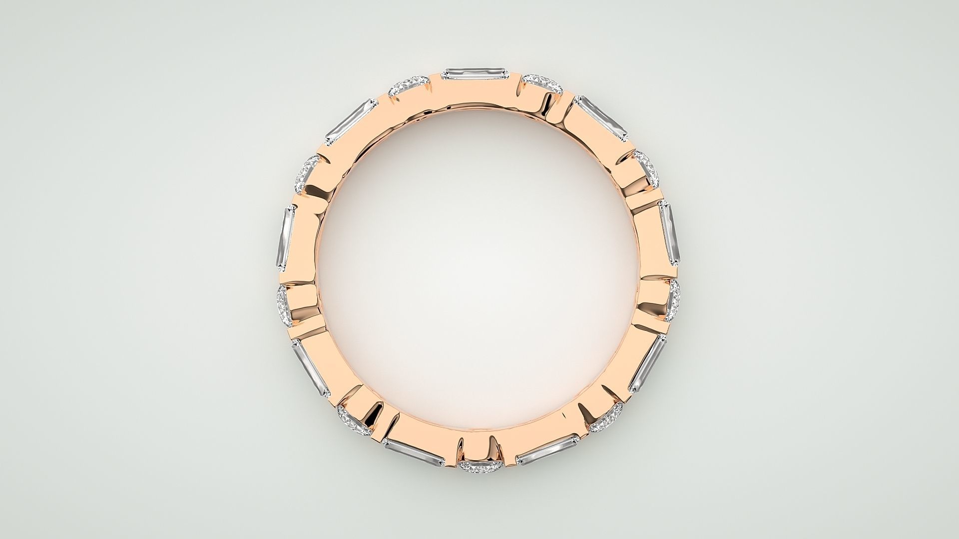 Baguette Eternity Band Diamond Ring 3dm stl render detail 3D print model_1