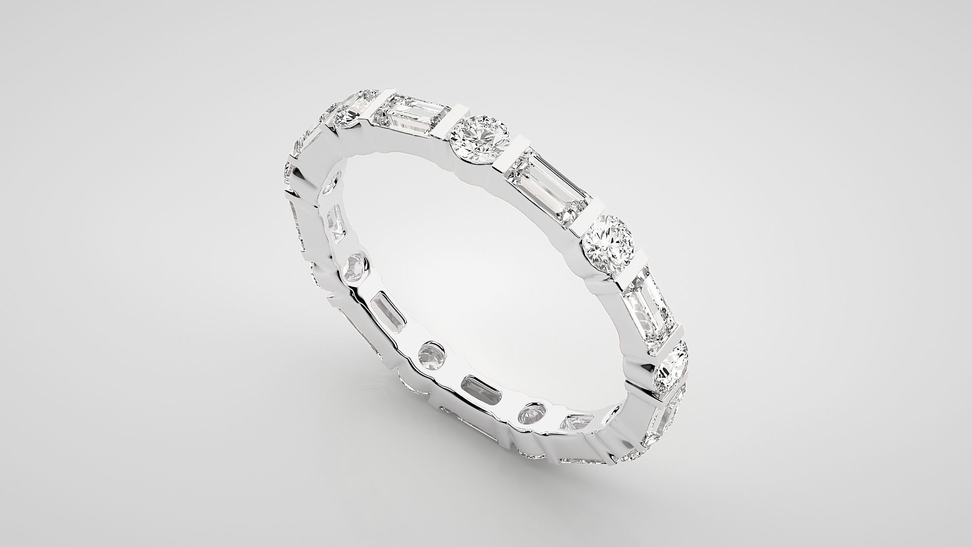 Baguette Eternity Band Diamond Ring 3dm stl render detail 3D print model_6