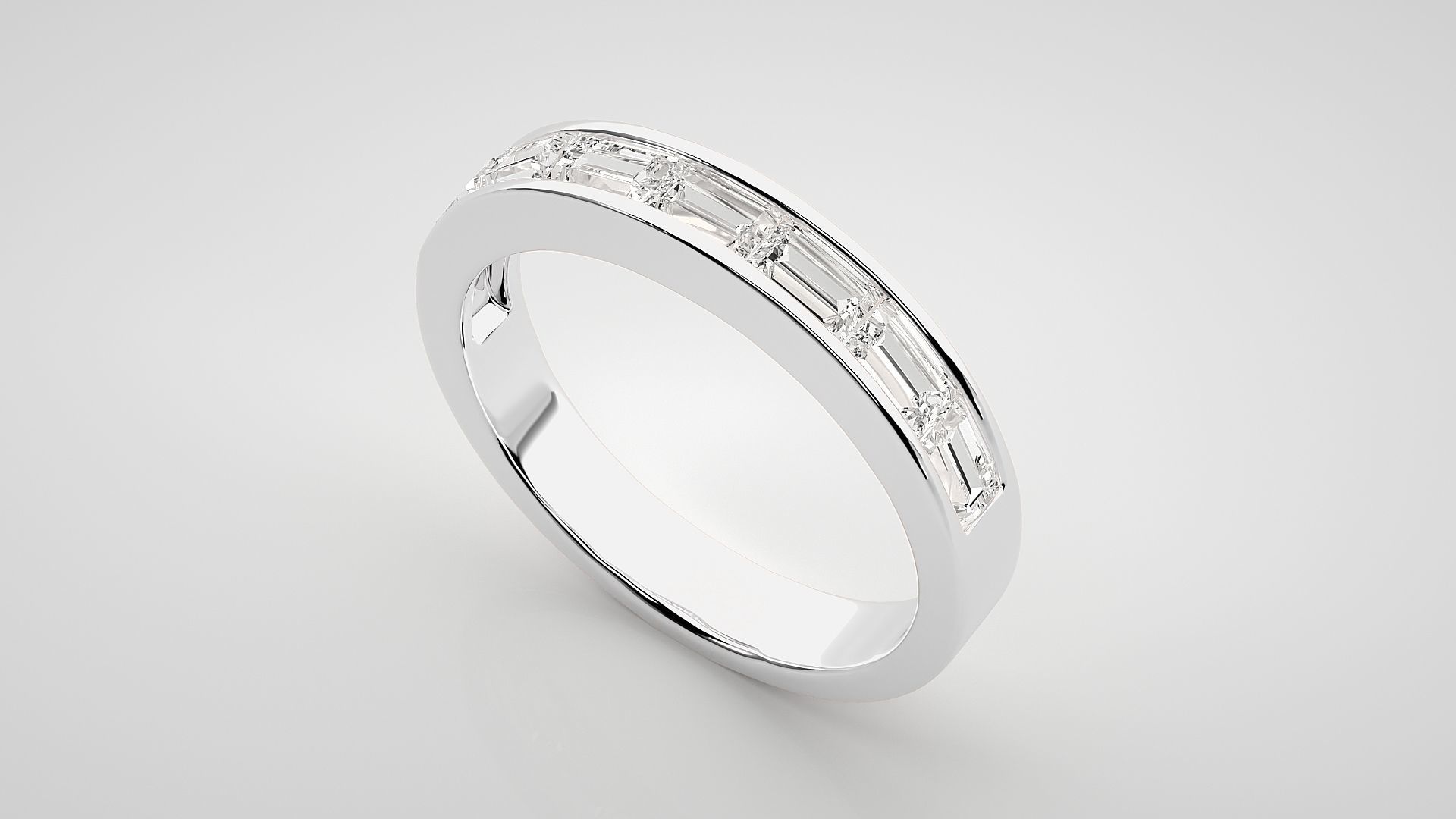 Baguette Eternity Band Diamond Ring 3dm stl render detail 3D print model_6