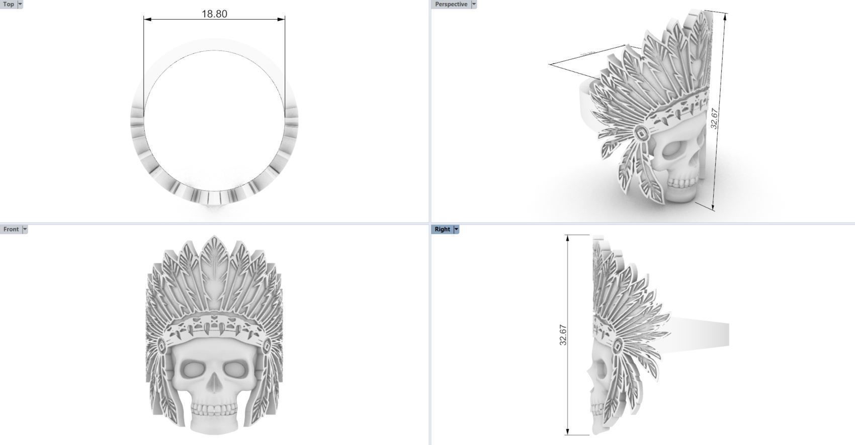 Skull native ring  3D print model_5