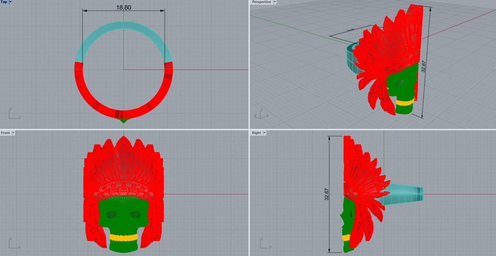 Skull native ring  3D print model_6