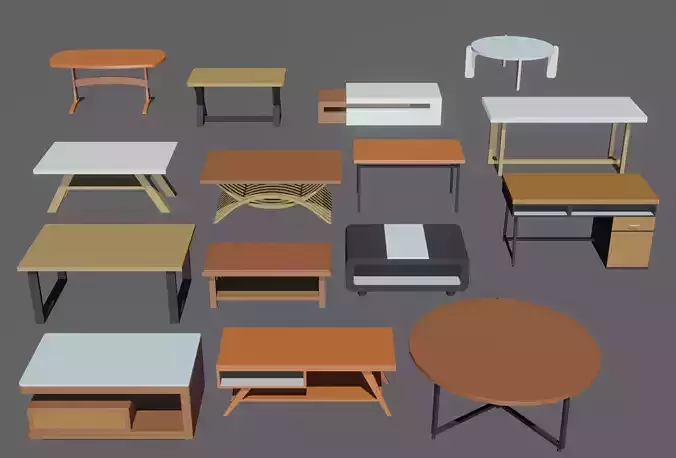 Low poly table coffee with two drawers