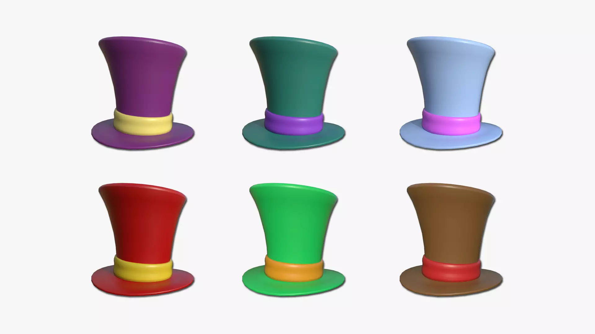 06 Top Hats Cartoon Colors - Character Fashion Design 3D Model Collection_0