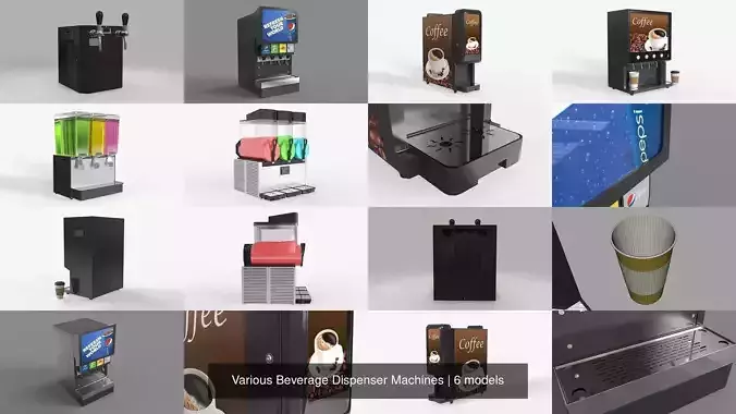 Various Beverage Dispenser Machines 3D Model Collection